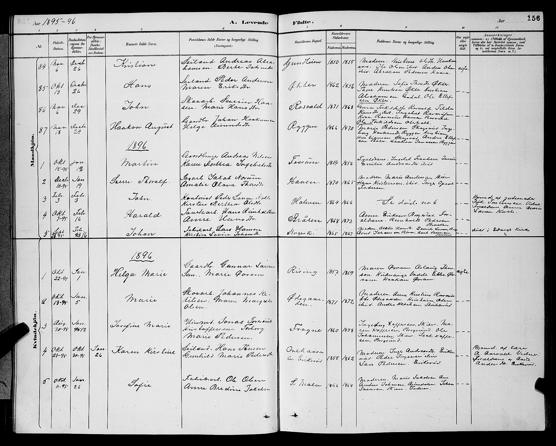 Gjerpen kirkebøker, SAKO/A-265/G/Ga/L0002: Parish register (copy) no. I 2, 1883-1900, p. 156