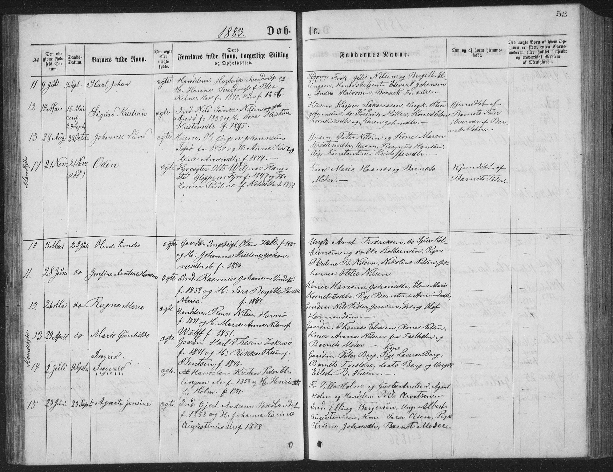 Ministerialprotokoller, klokkerbøker og fødselsregistre - Nordland, AV/SAT-A-1459/886/L1225: Parish register (copy) no. 886C02, 1874-1896, p. 52