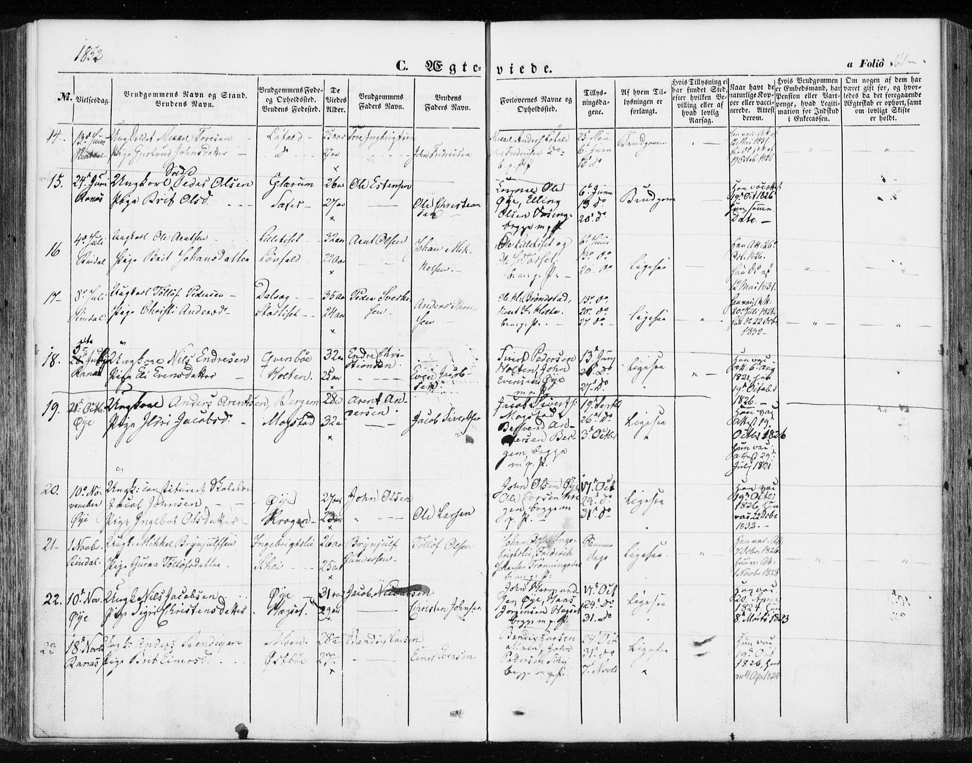 Ministerialprotokoller, klokkerbøker og fødselsregistre - Møre og Romsdal, SAT/A-1454/595/L1044: Parish register (official) no. 595A06, 1852-1863, p. 161
