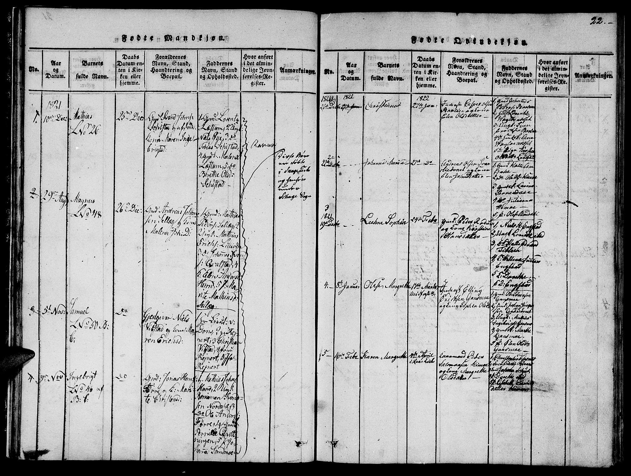 Ministerialprotokoller, klokkerbøker og fødselsregistre - Nord-Trøndelag, SAT/A-1458/764/L0559: Parish register (copy) no. 764C01, 1816-1824, p. 22