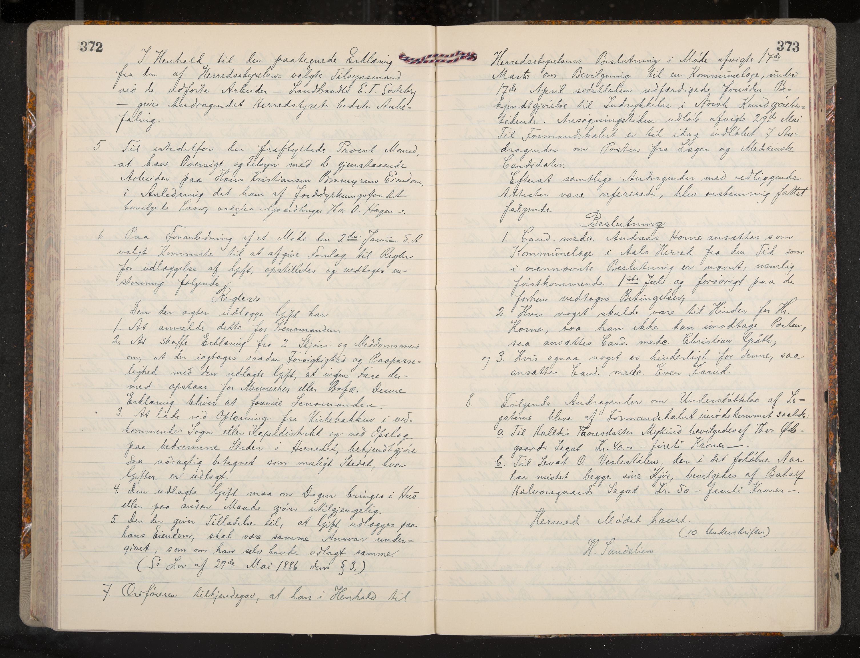 Ål formannskap og sentraladministrasjon, IKAK/0619021/A/Aa/L0004: Utskrift av møtebok, 1881-1901, p. 372-373