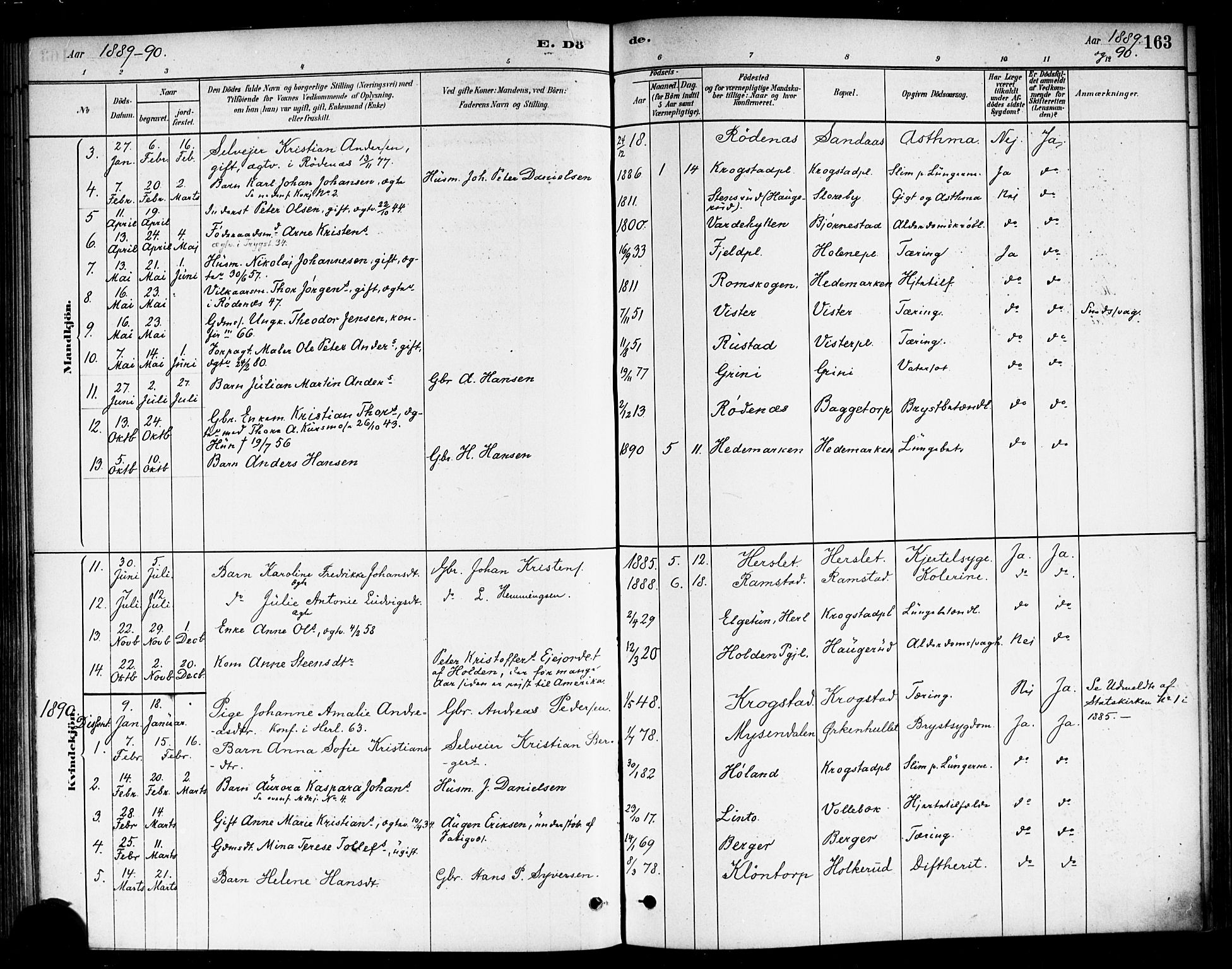 Eidsberg prestekontor Kirkebøker, SAO/A-10905/F/Fb/L0001: Parish register (official) no. II 1, 1879-1900, p. 163