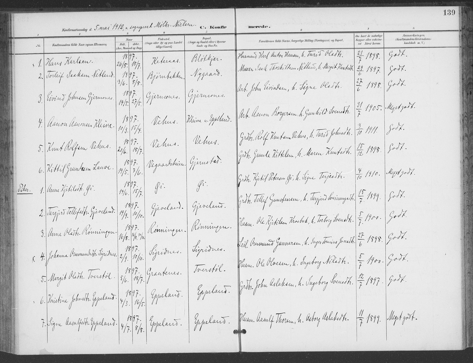 Åmli sokneprestkontor, AV/SAK-1111-0050/F/Fa/Fac/L0012: Parish register (official) no. A 12, 1900-1914, p. 139