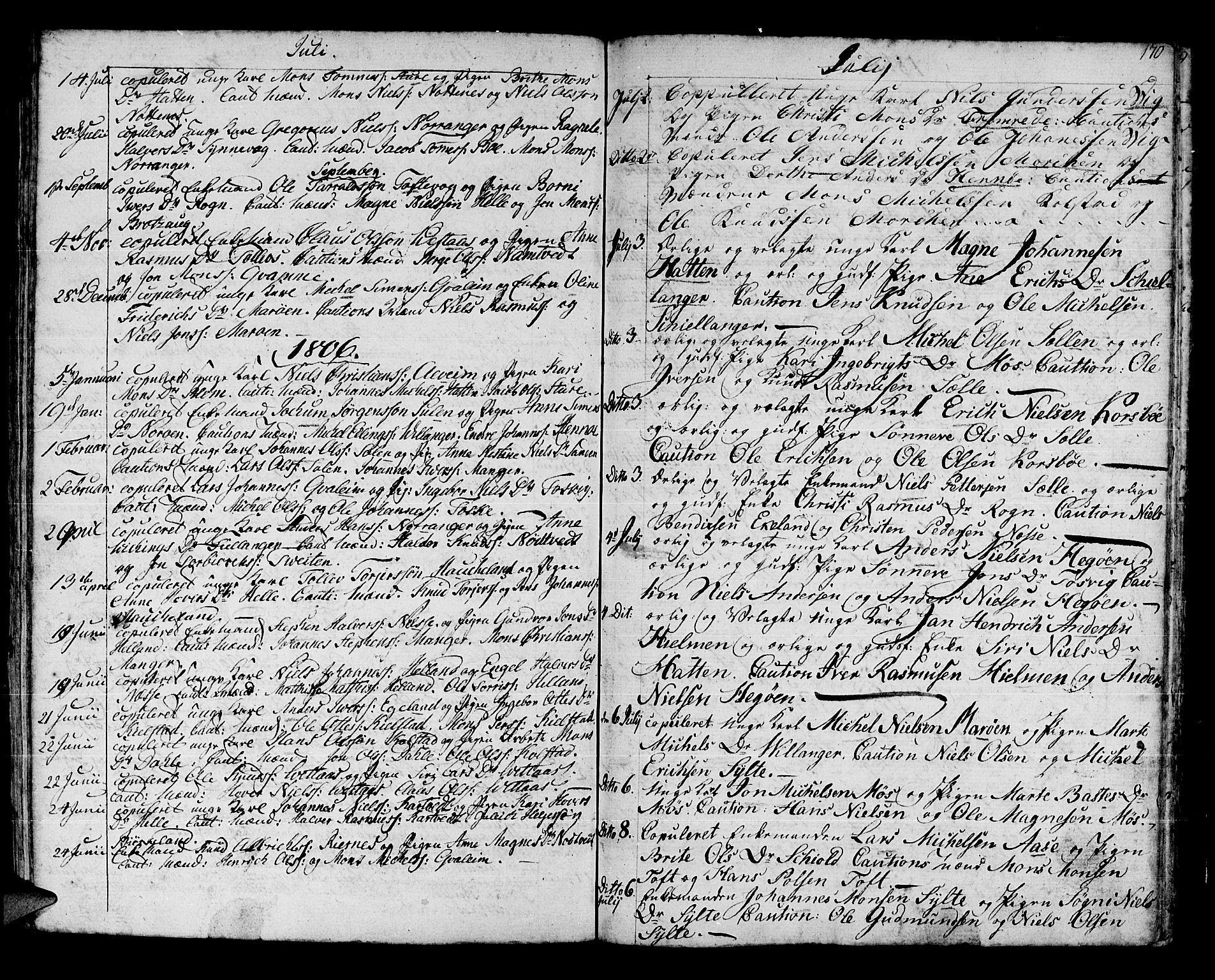Manger sokneprestembete, SAB/A-76801/H/Haa: Parish register (official) no. A 2, 1792-1815, p. 170