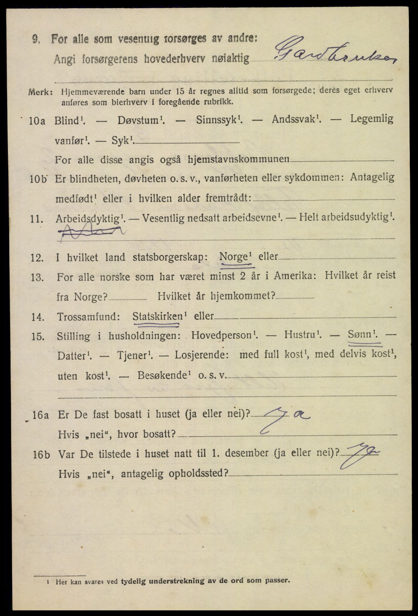 SAK, 1920 census for Bykle, 1920, p. 1020