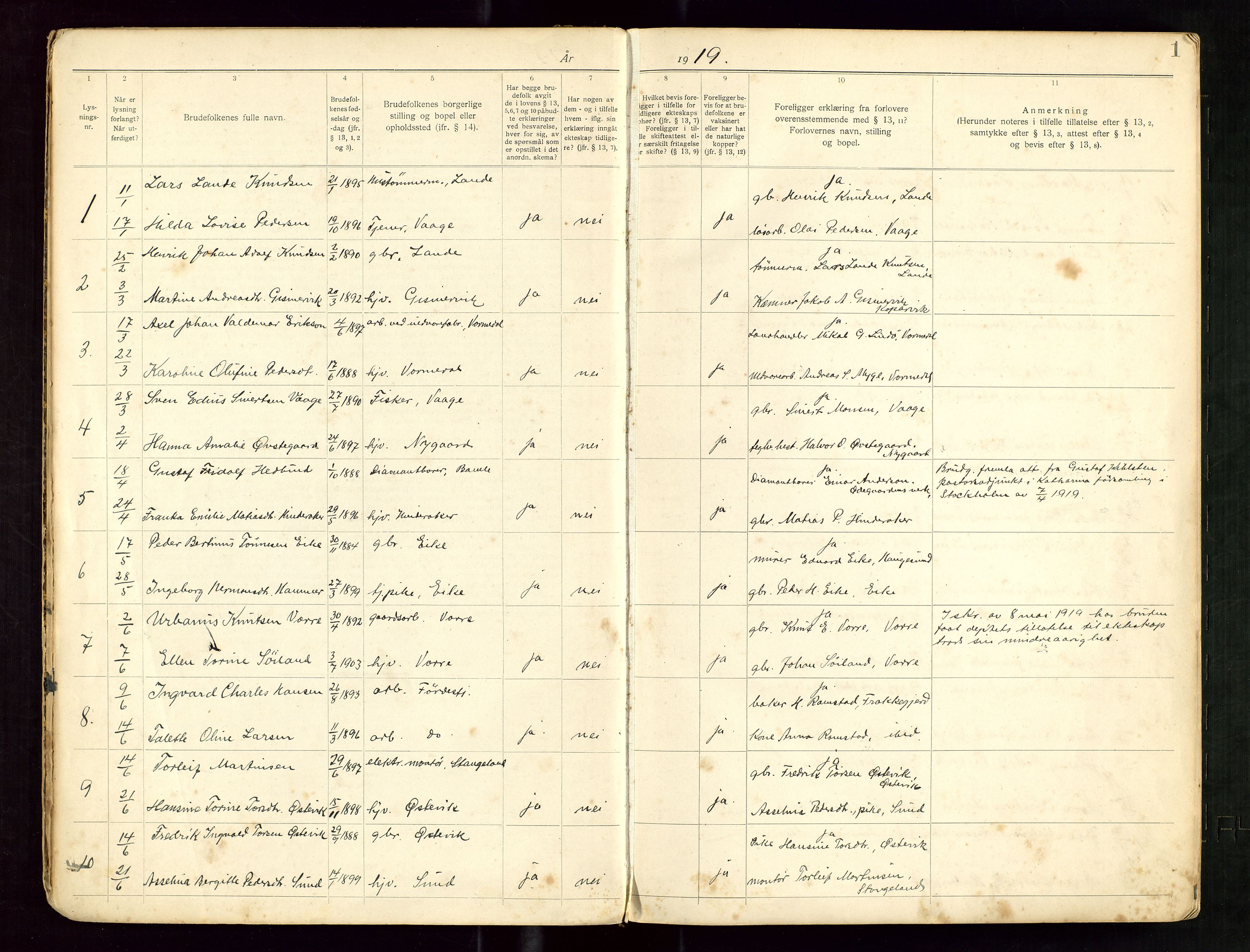 Banns register no. 5, 1919-1952, p. 1