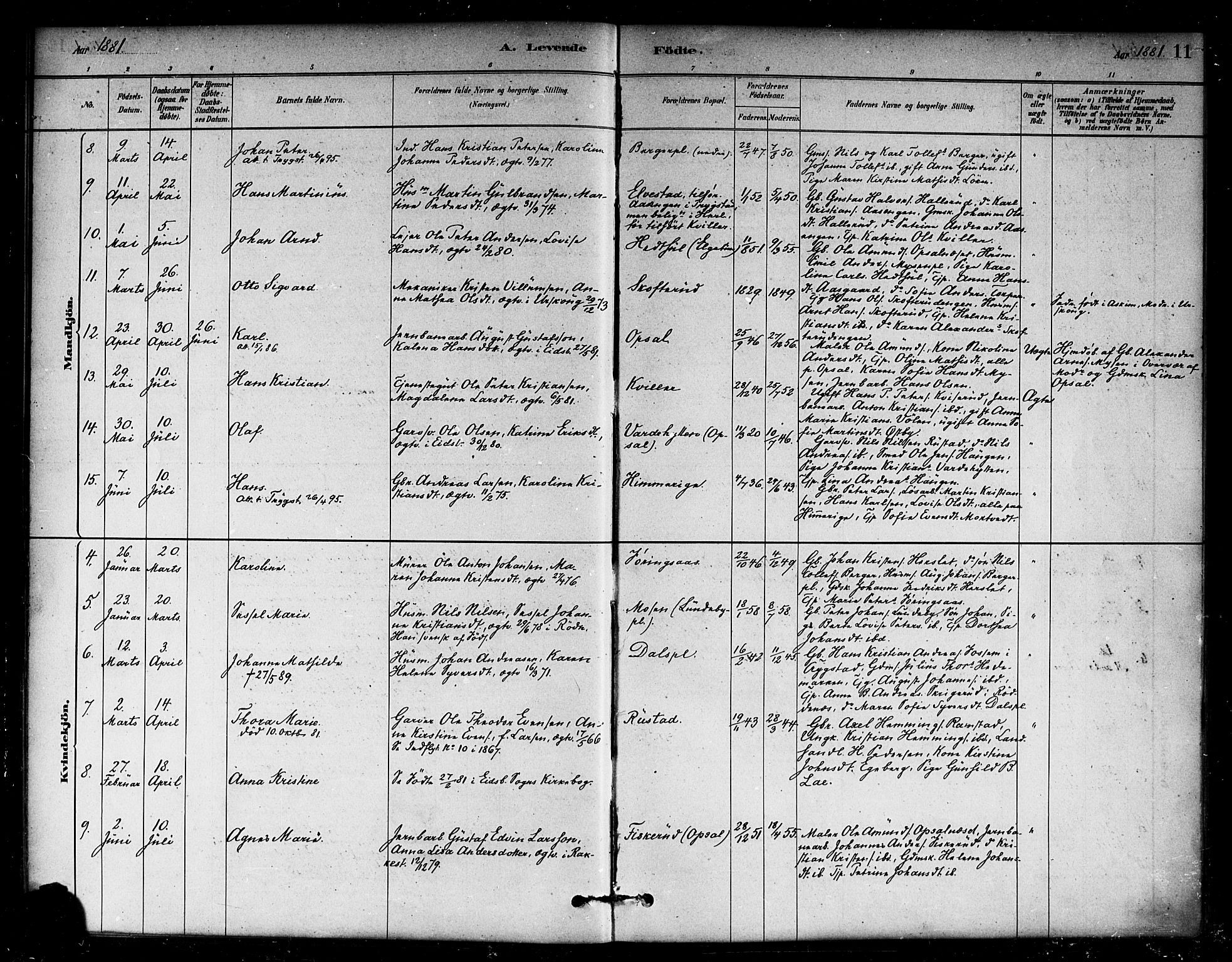 Eidsberg prestekontor Kirkebøker, AV/SAO-A-10905/F/Fb/L0001: Parish register (official) no. II 1, 1879-1900, p. 11