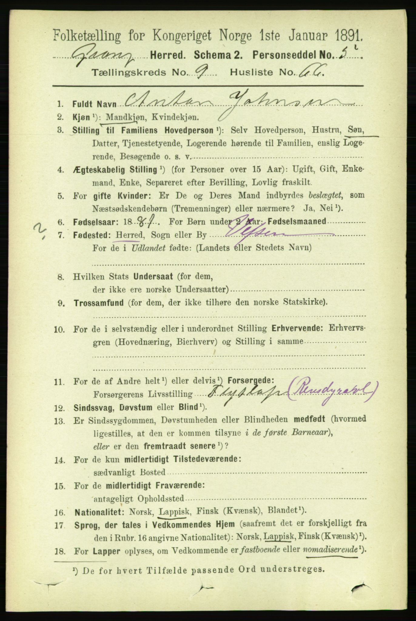 RA, 1891 census for 1742 Grong, 1891, p. 3567