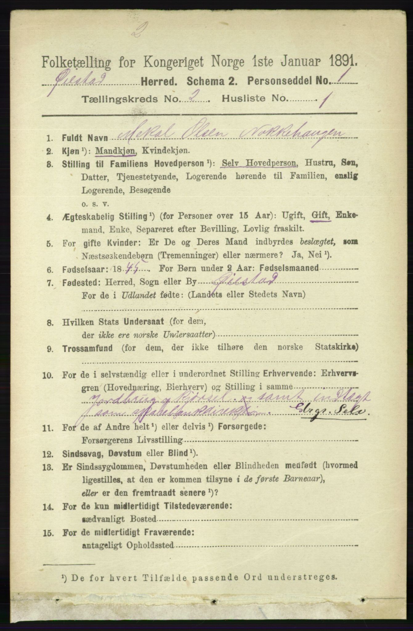 RA, 1891 census for 0920 Øyestad, 1891, p. 383