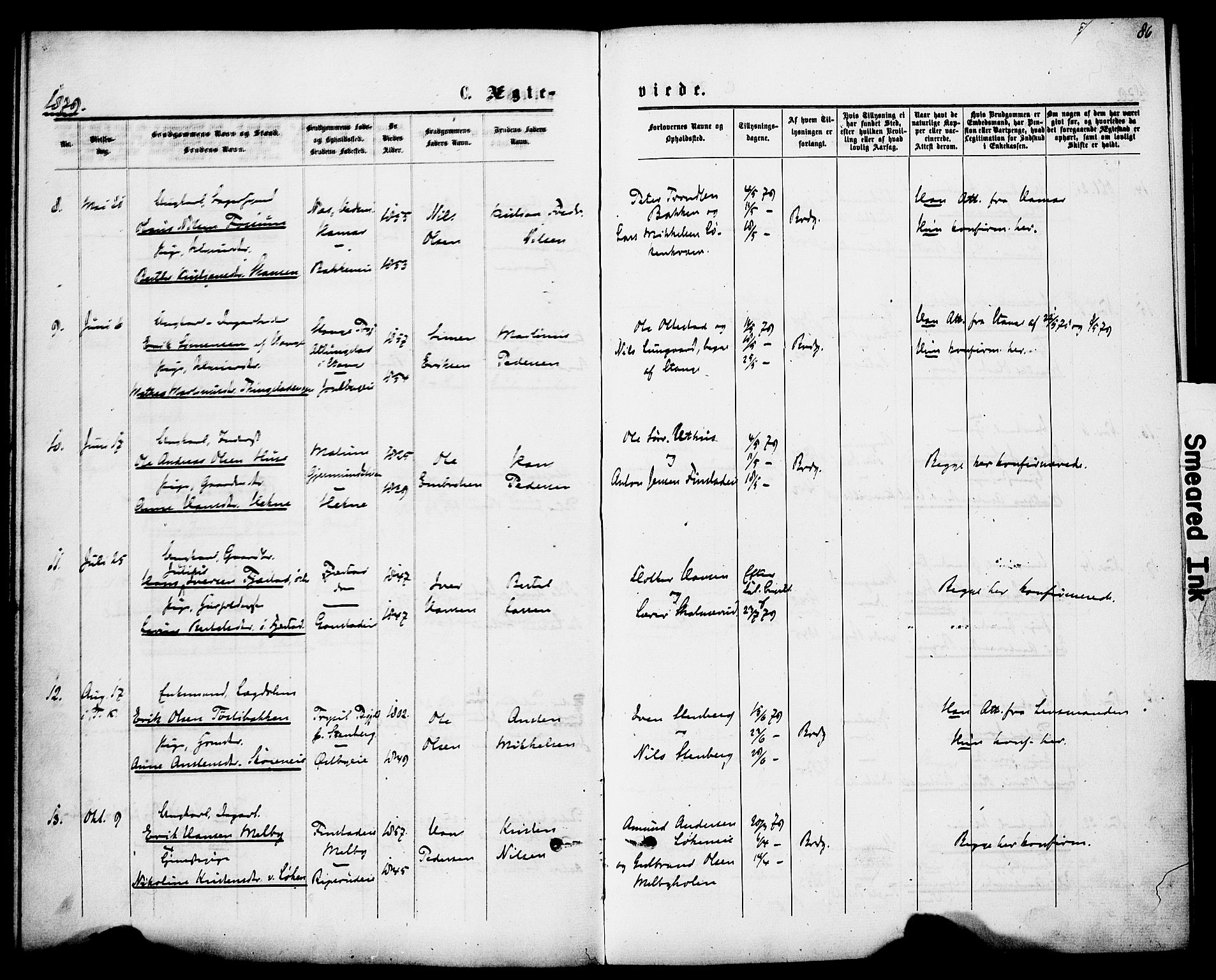 Romedal prestekontor, AV/SAH-PREST-004/K/L0007: Parish register (official) no. 7, 1875-1879, p. 86