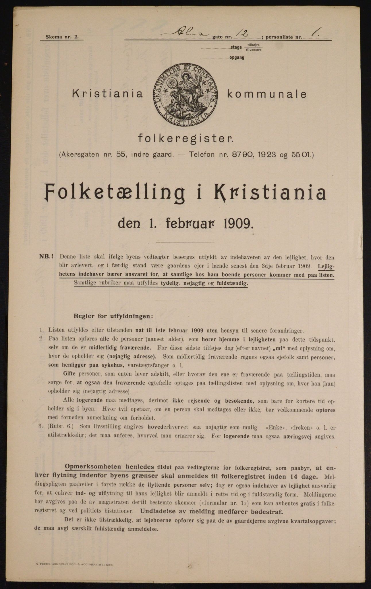 OBA, Municipal Census 1909 for Kristiania, 1909, p. 1190