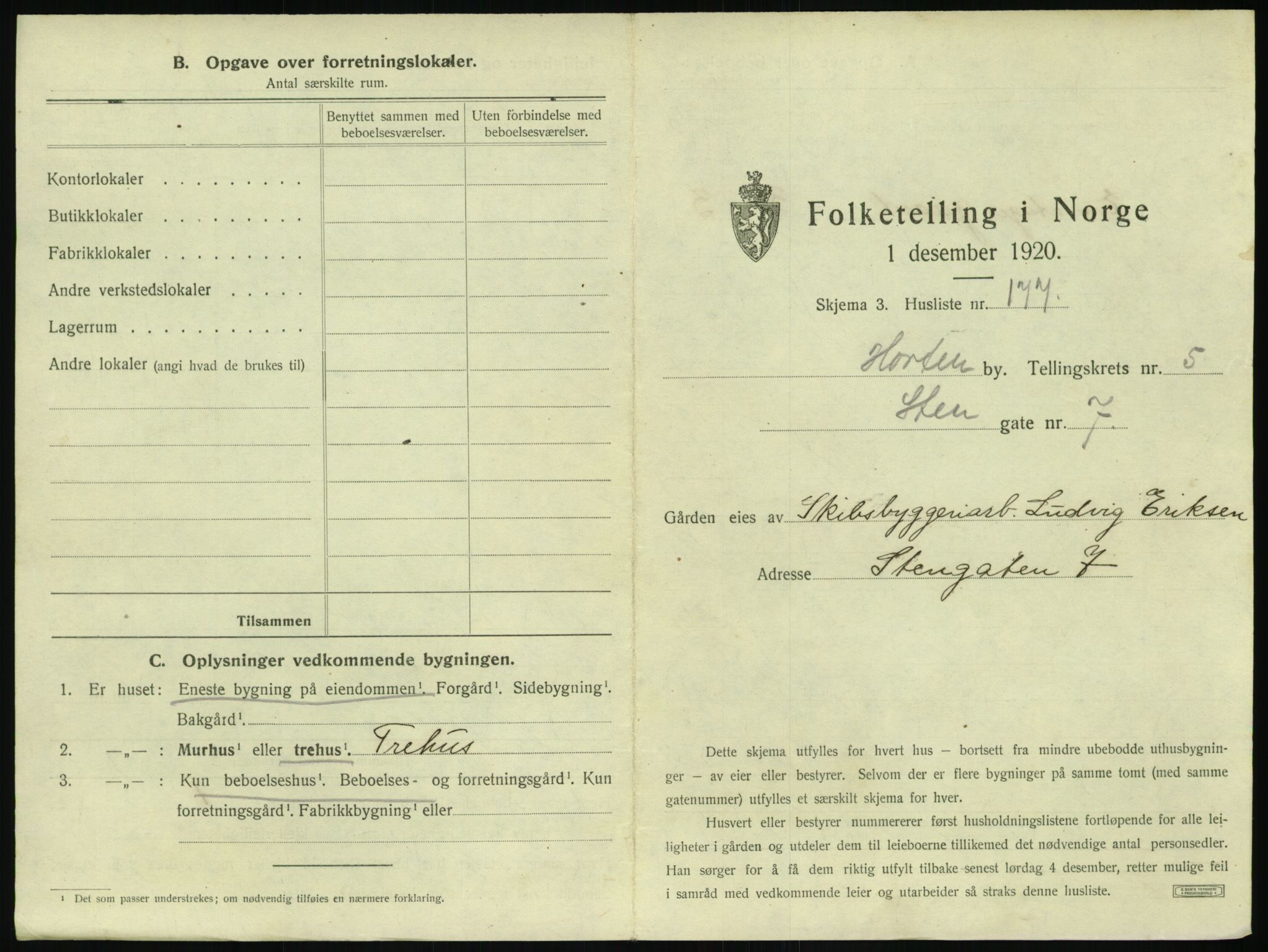 SAKO, 1920 census for Horten, 1920, p. 1897
