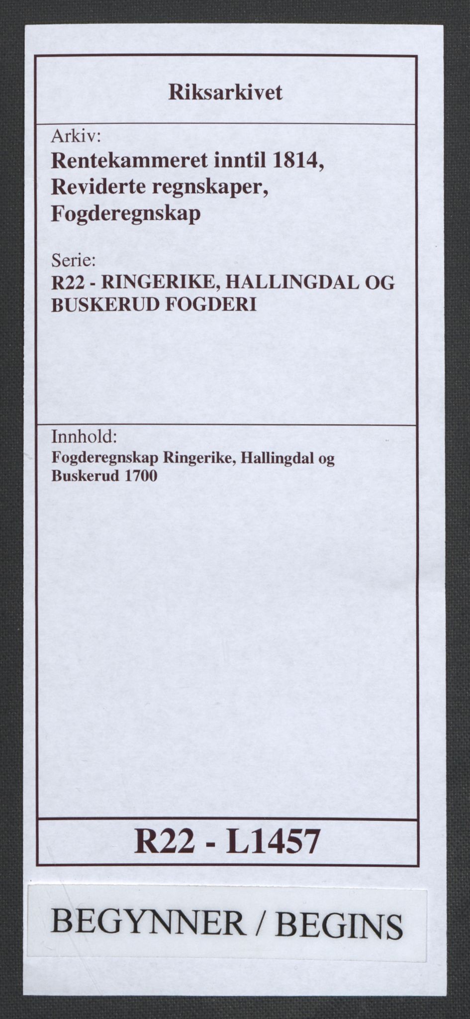 Rentekammeret inntil 1814, Reviderte regnskaper, Fogderegnskap, AV/RA-EA-4092/R22/L1457: Fogderegnskap Ringerike, Hallingdal og Buskerud, 1700, p. 1