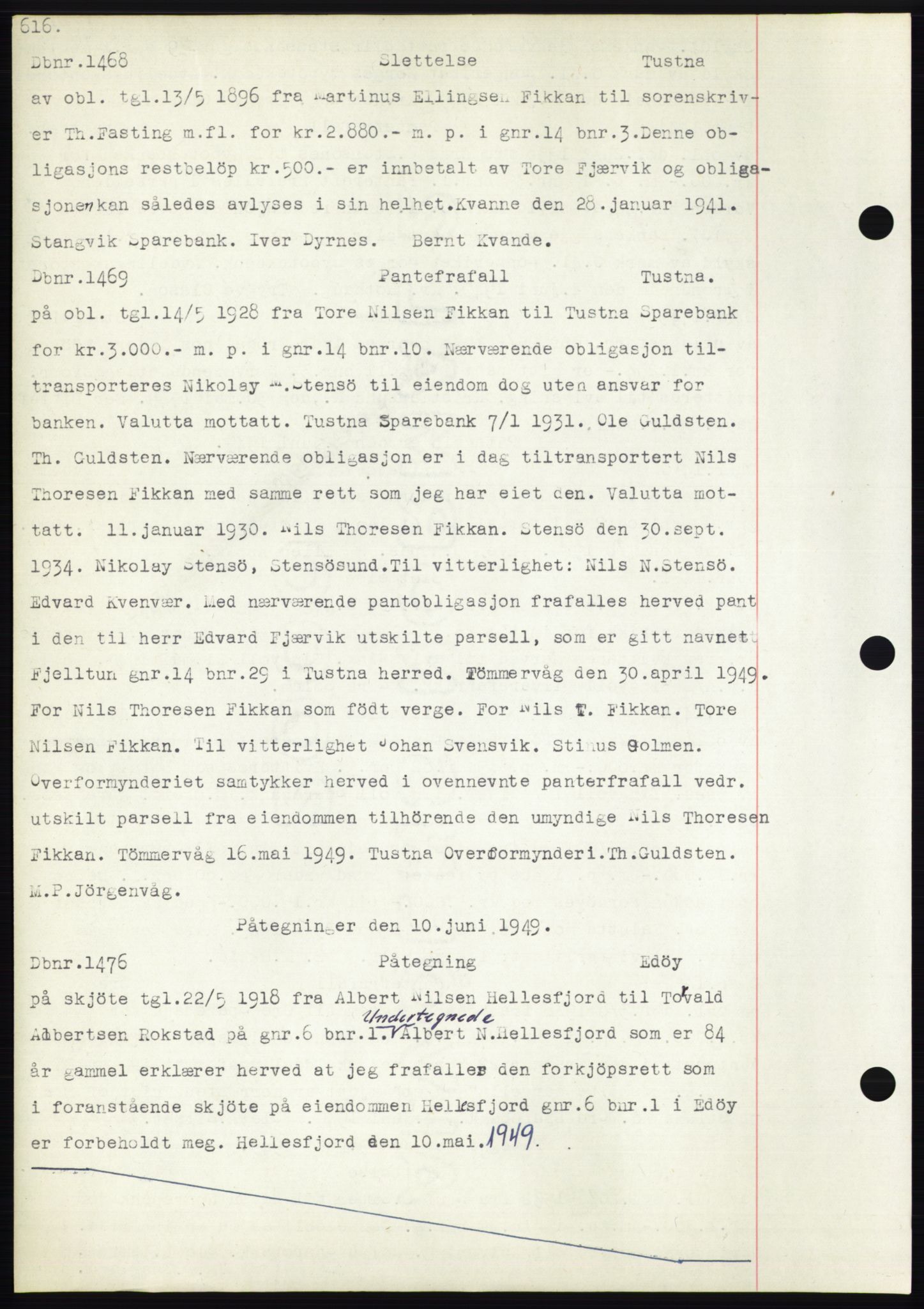 Nordmøre sorenskriveri, SAT/A-4132/1/2/2Ca: Mortgage book no. C82b, 1946-1951, Diary no: : 1468/1949