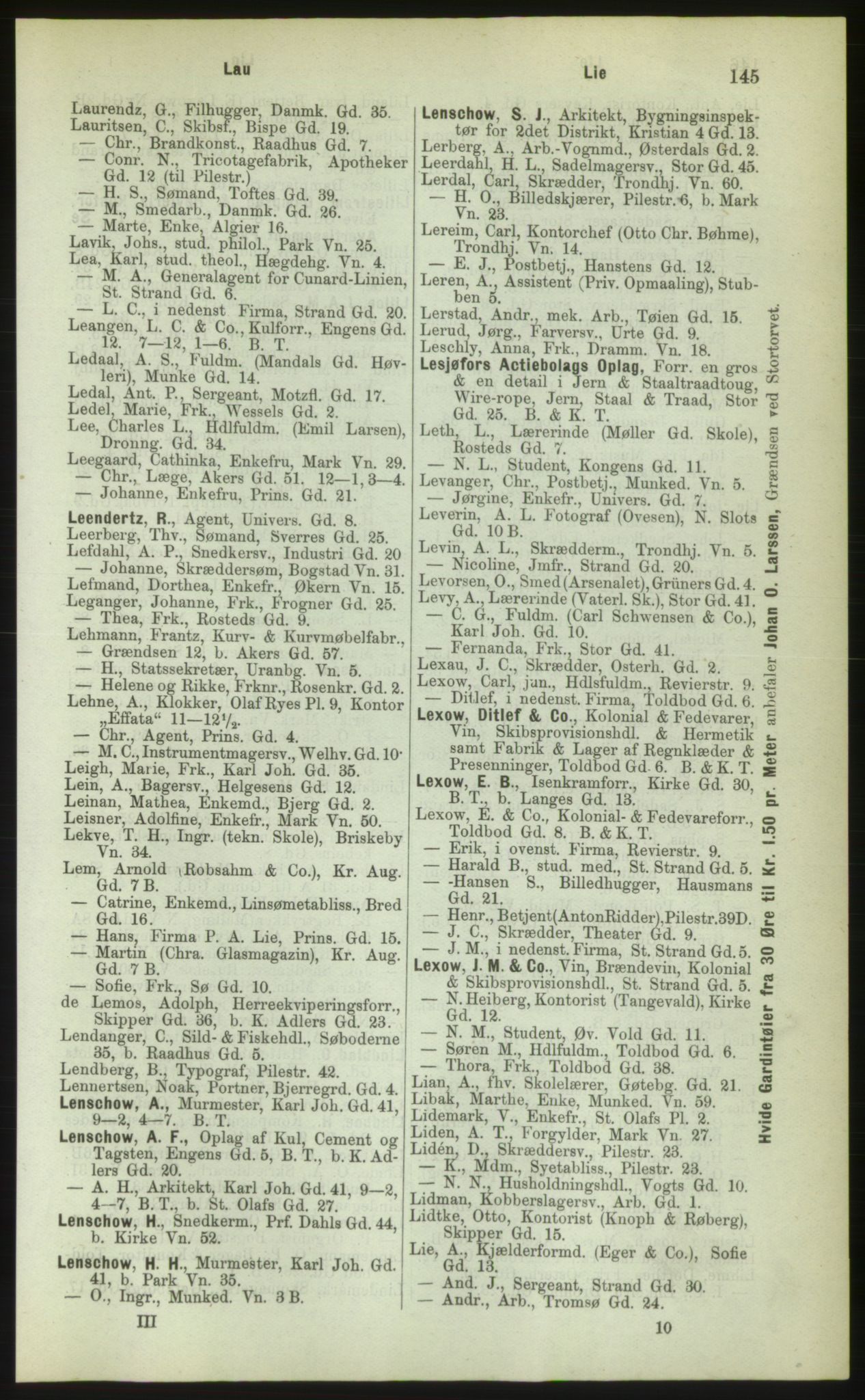 Kristiania/Oslo adressebok, PUBL/-, 1883, p. 145