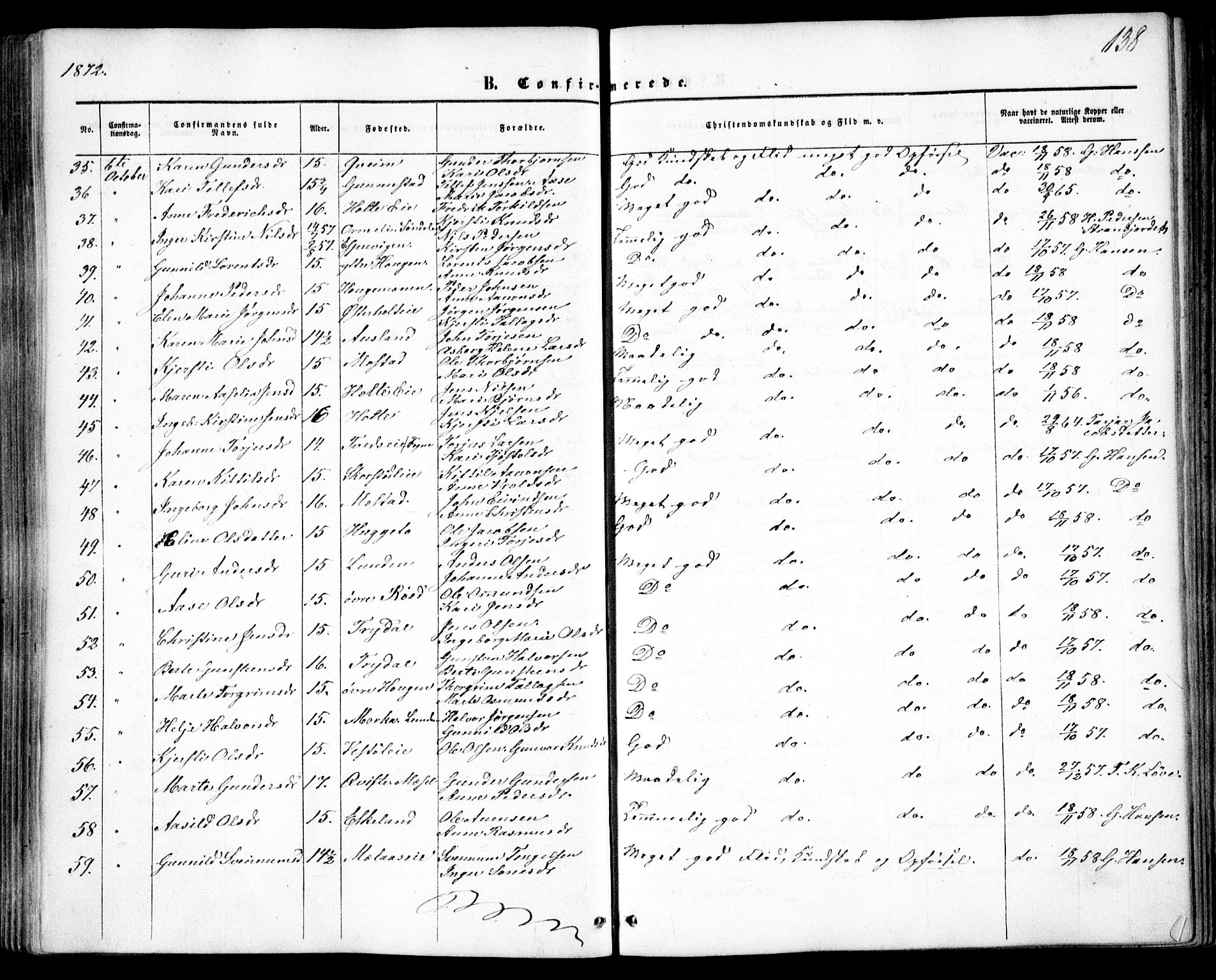 Gjerstad sokneprestkontor, AV/SAK-1111-0014/F/Fa/Faa/L0007: Parish register (official) no. A 7, 1858-1875, p. 138