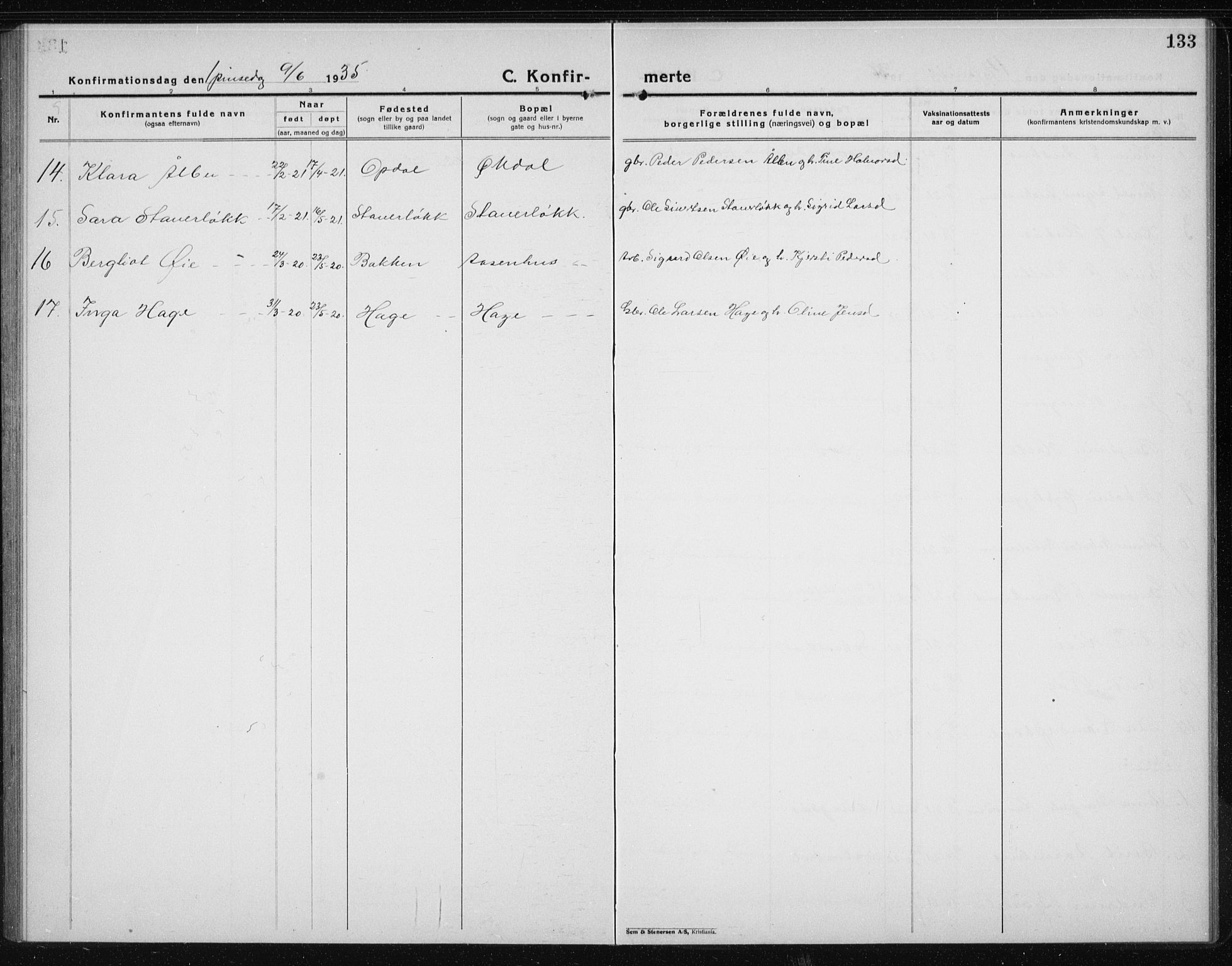 Ministerialprotokoller, klokkerbøker og fødselsregistre - Sør-Trøndelag, AV/SAT-A-1456/689/L1045: Parish register (copy) no. 689C04, 1923-1940, p. 133