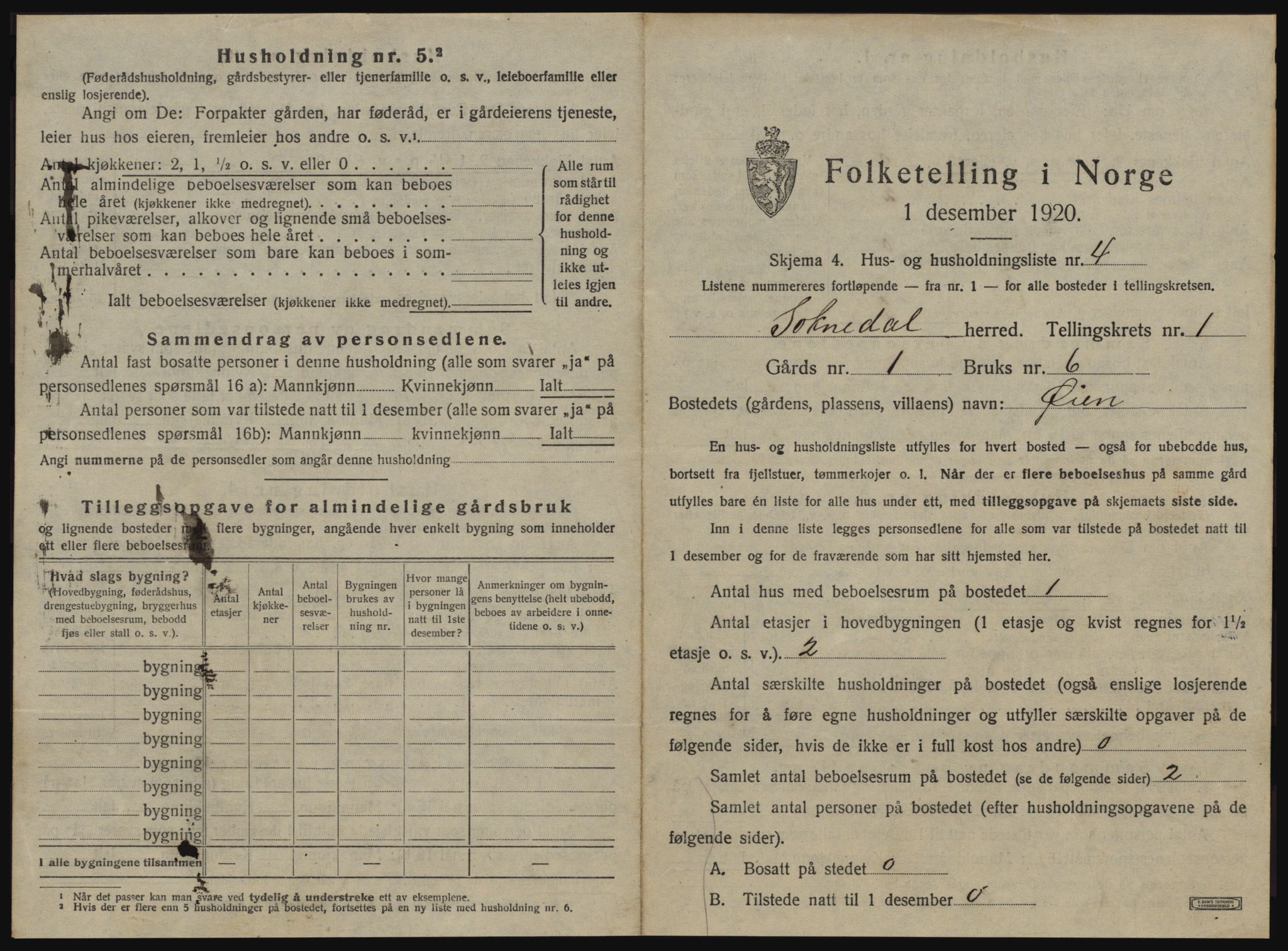 SAT, 1920 census for Soknedal, 1920, p. 50