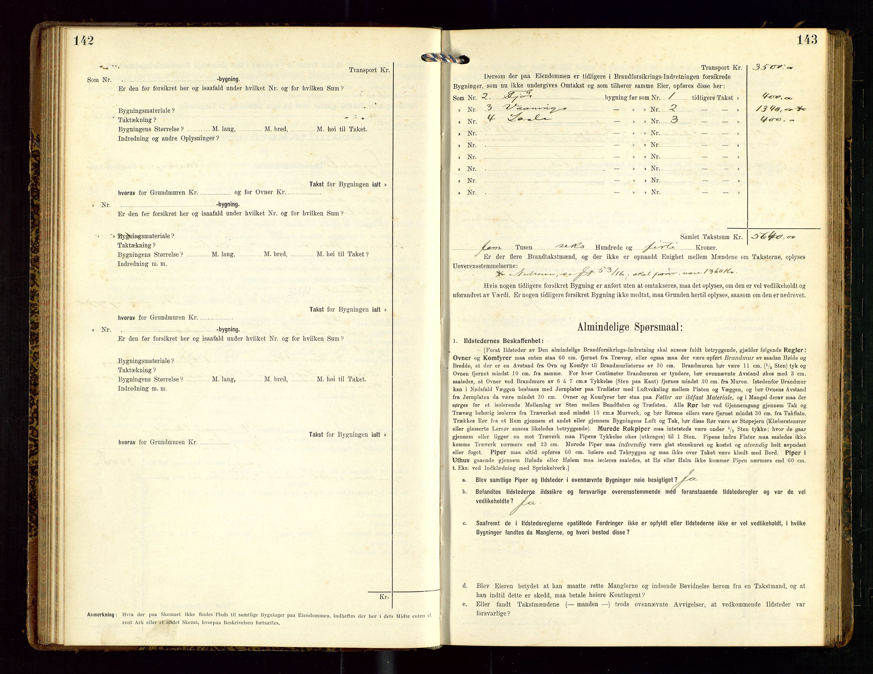 Sokndal lensmannskontor, AV/SAST-A-100417/Gob/L0003: "Brandtakst-Protokol", 1914-1917, p. 142-143