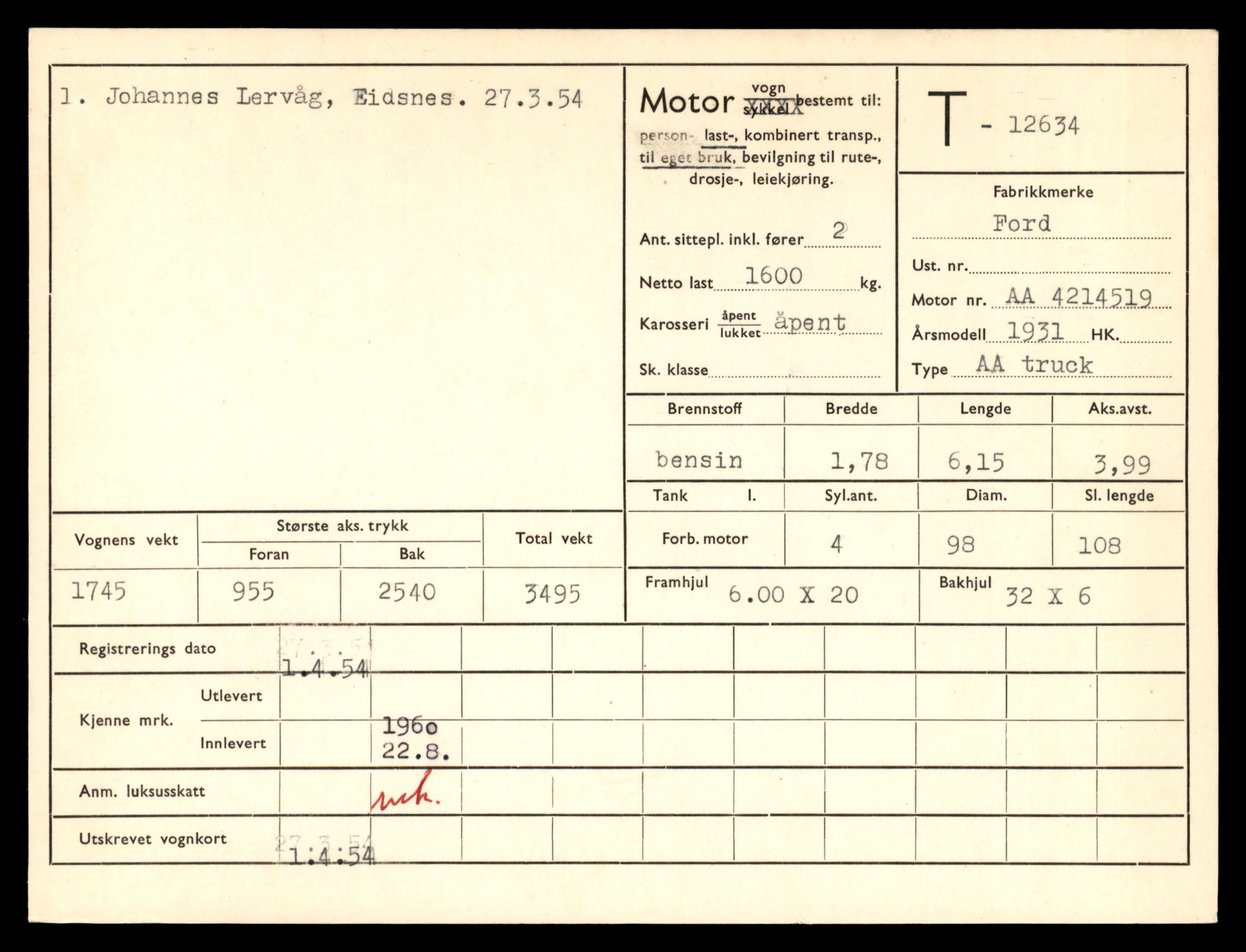 Møre og Romsdal vegkontor - Ålesund trafikkstasjon, AV/SAT-A-4099/F/Fe/L0034: Registreringskort for kjøretøy T 12500 - T 12652, 1927-1998, p. 2634