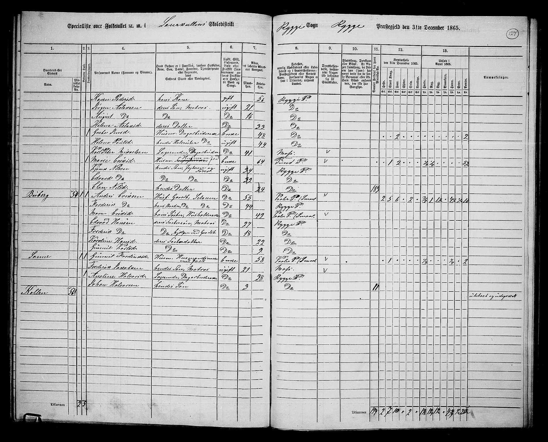 RA, 1865 census for Rygge, 1865, p. 71