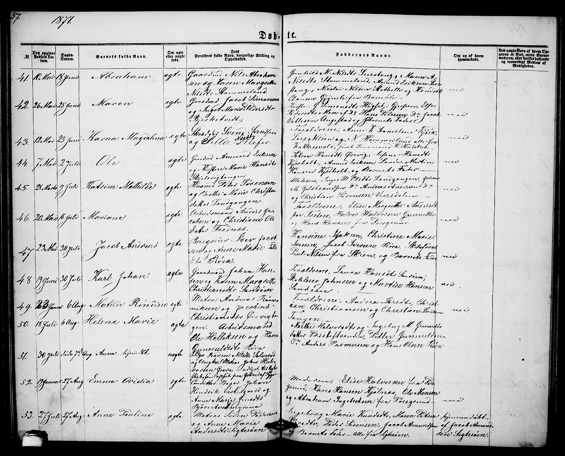 Eidanger kirkebøker, AV/SAKO-A-261/G/Ga/L0001: Parish register (copy) no. 1, 1863-1878, p. 57