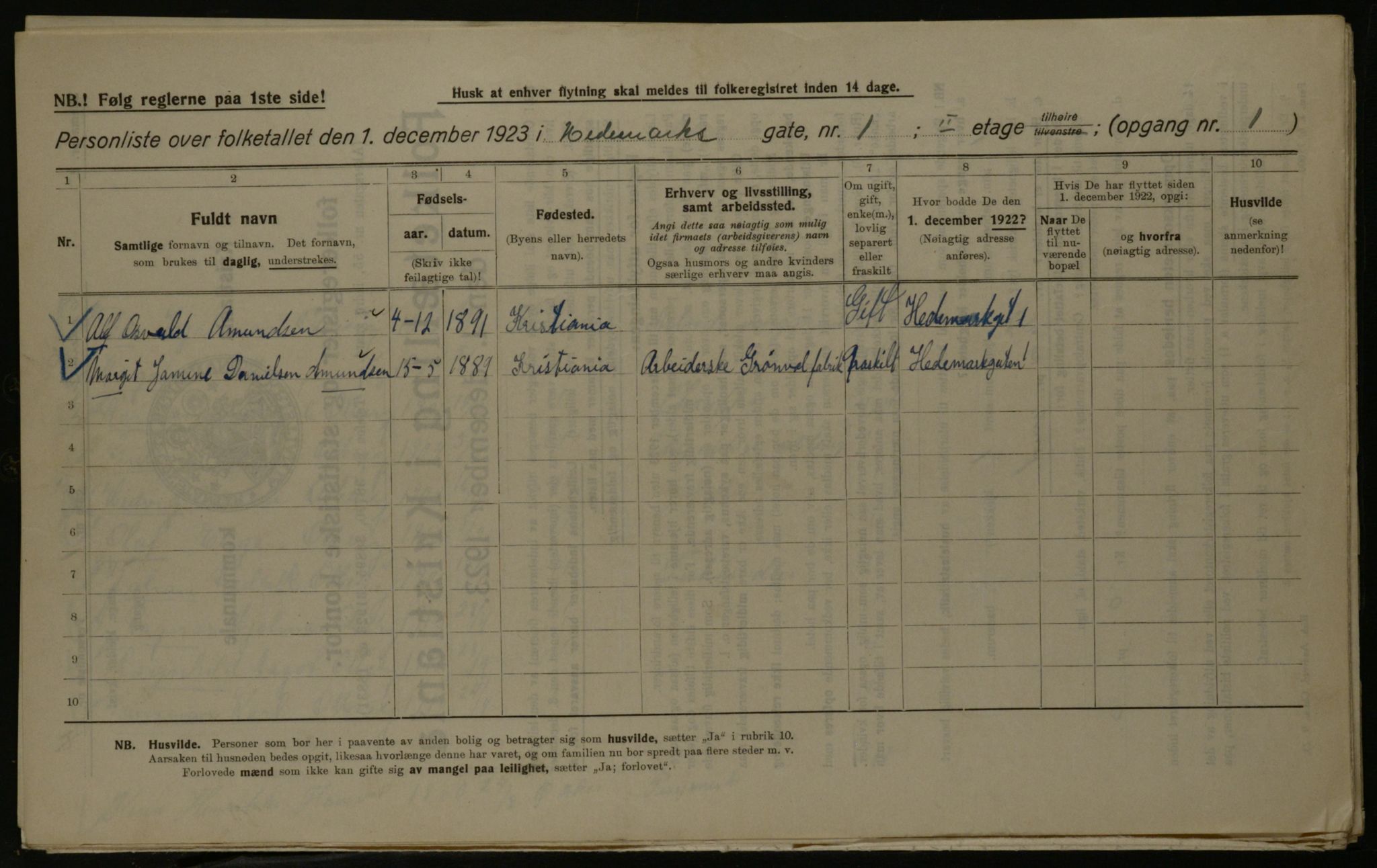 OBA, Municipal Census 1923 for Kristiania, 1923, p. 39858