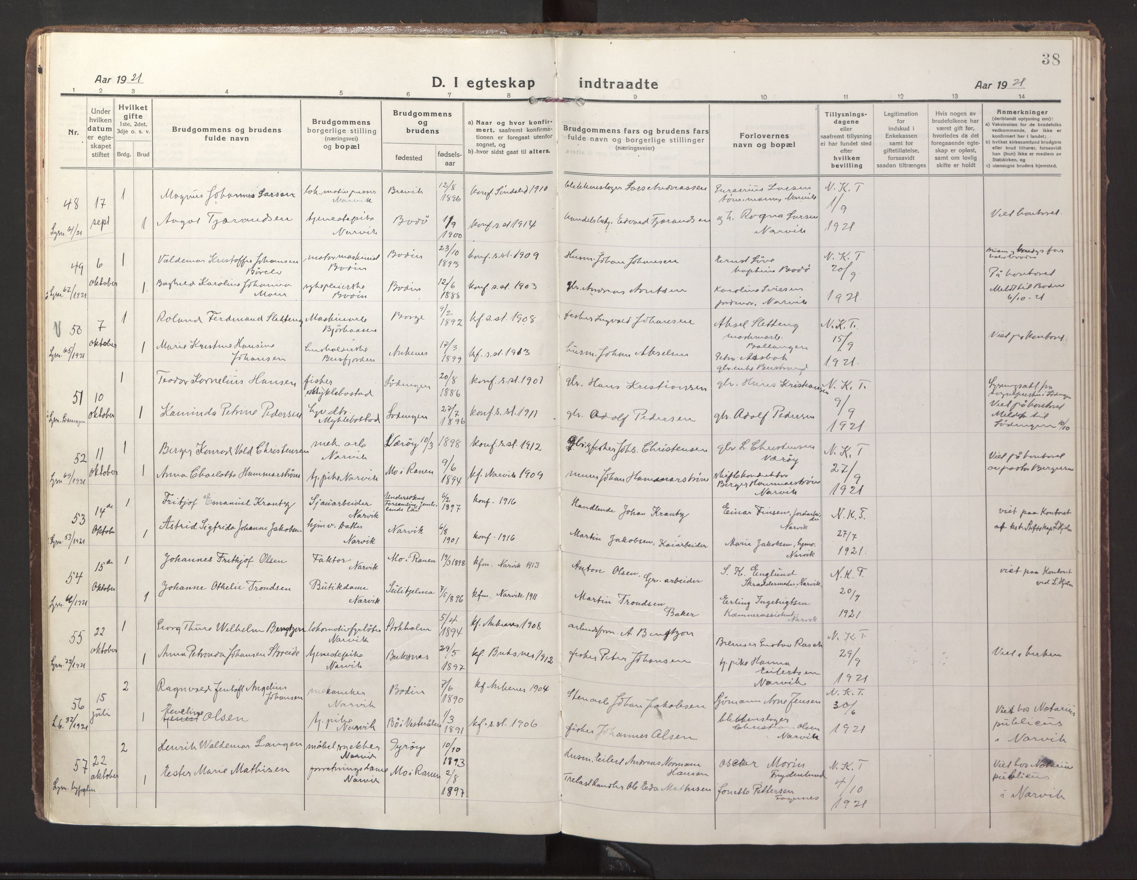 Ministerialprotokoller, klokkerbøker og fødselsregistre - Nordland, AV/SAT-A-1459/871/L1002: Parish register (official) no. 871A18, 1917-1926, p. 38