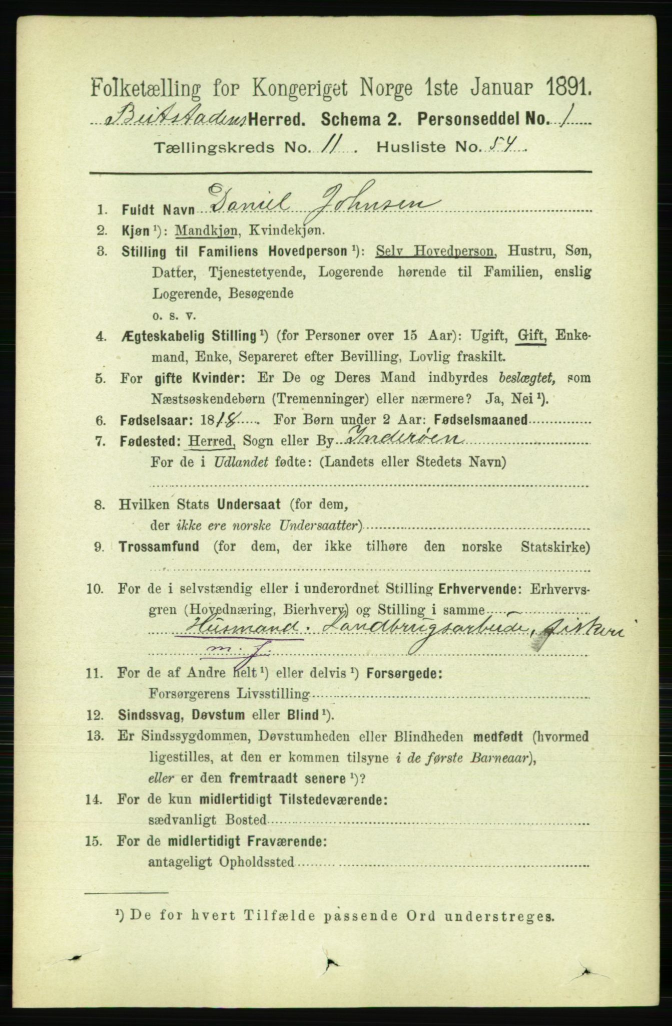 RA, 1891 census for 1727 Beitstad, 1891, p. 3310