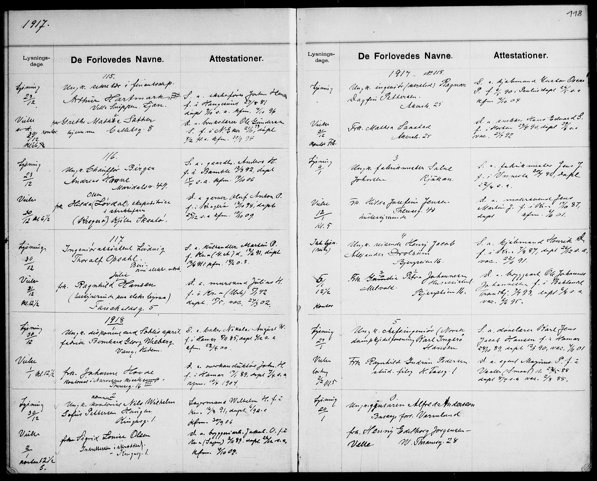 Gamle Aker prestekontor Kirkebøker, SAO/A-10617a/H/L0004: Banns register no. 4, 1909-1918, p. 118