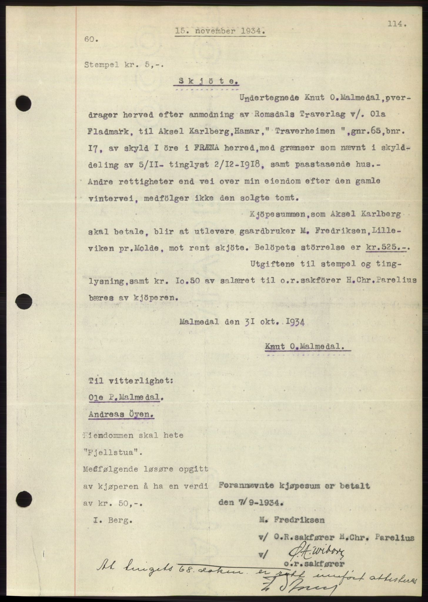 Romsdal sorenskriveri, AV/SAT-A-4149/1/2/2C/L0066: Mortgage book no. 60, 1934-1935, Deed date: 15.11.1934