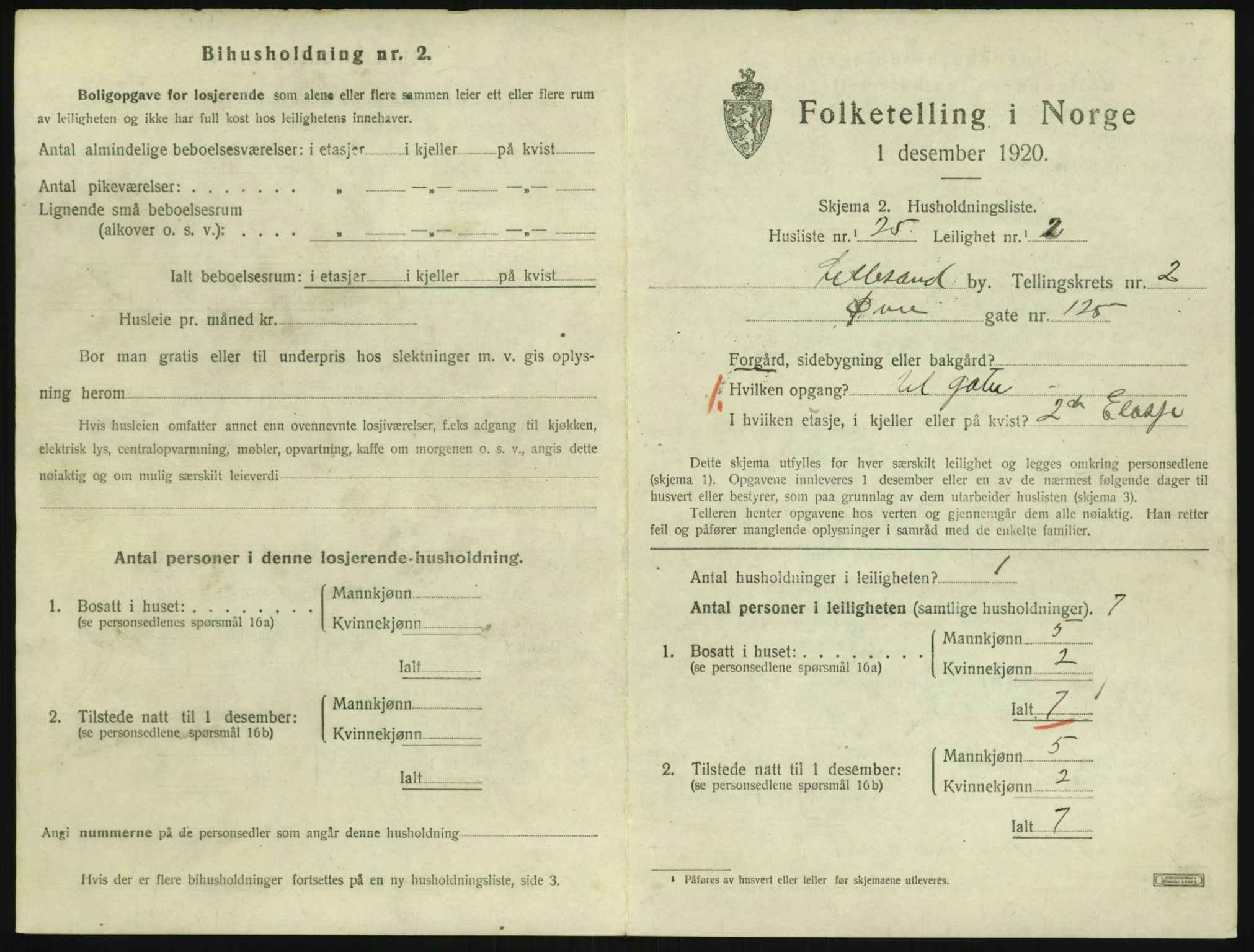 SAK, 1920 census for Lillesand, 1920, p. 879