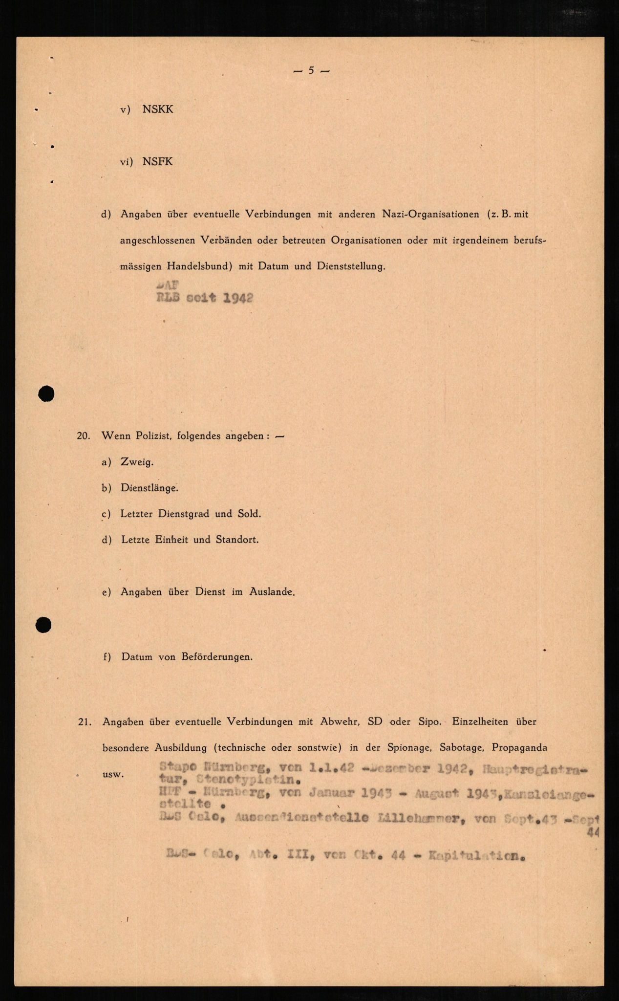 Forsvaret, Forsvarets overkommando II, RA/RAFA-3915/D/Db/L0007: CI Questionaires. Tyske okkupasjonsstyrker i Norge. Tyskere., 1945-1946, p. 372