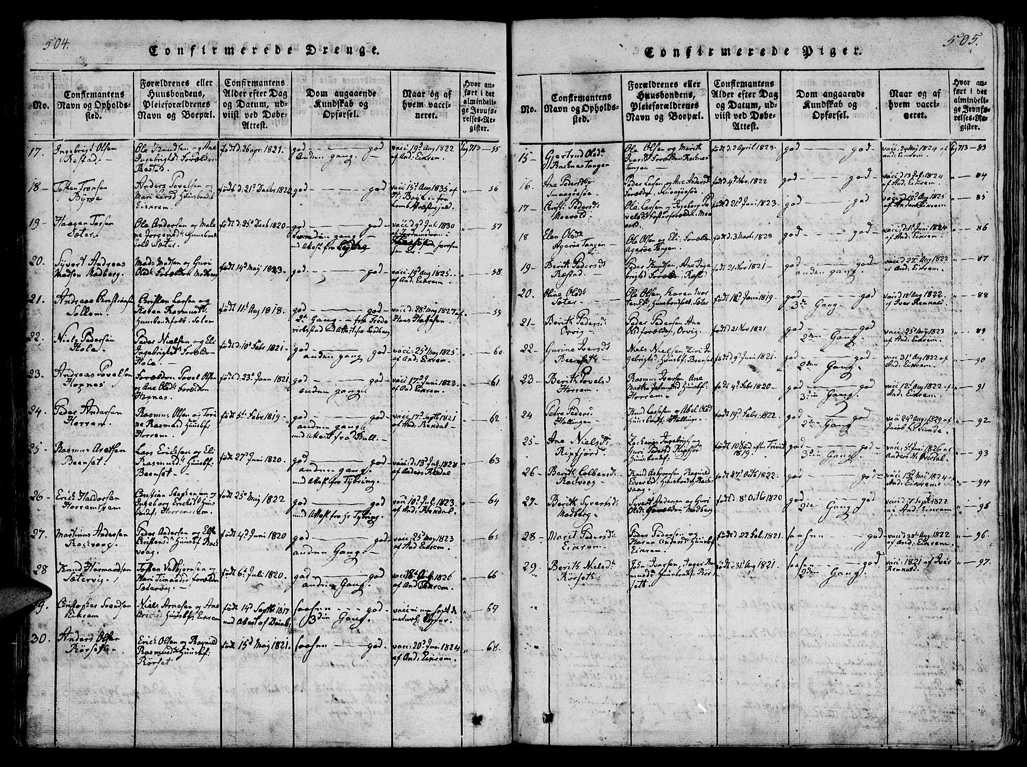 Ministerialprotokoller, klokkerbøker og fødselsregistre - Møre og Romsdal, AV/SAT-A-1454/560/L0718: Parish register (official) no. 560A02, 1817-1844, p. 504-505