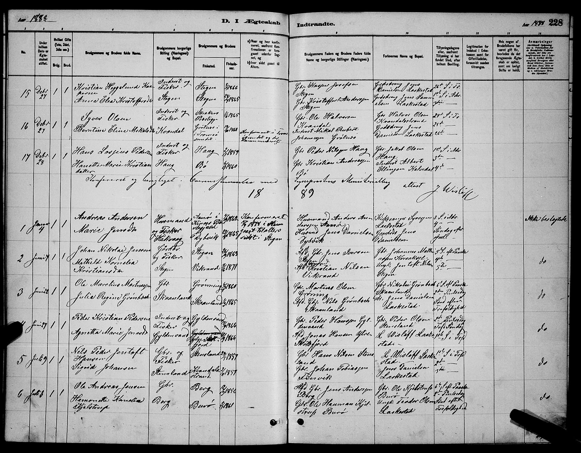 Ministerialprotokoller, klokkerbøker og fødselsregistre - Nordland, AV/SAT-A-1459/855/L0816: Parish register (copy) no. 855C05, 1879-1894, p. 228