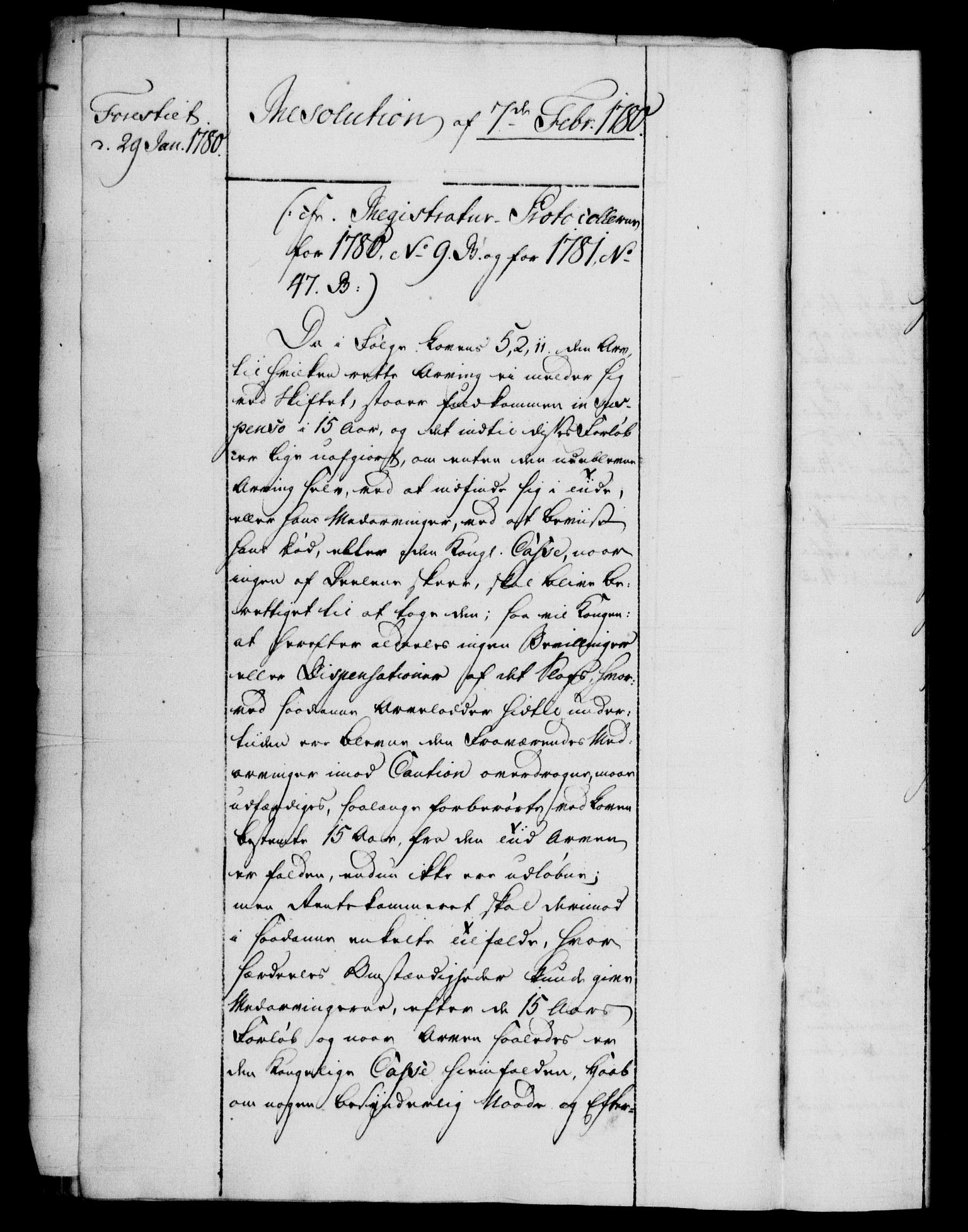 Rentekammeret, Kammerkanselliet, RA/EA-3111/G/Gf/Gfb/L0011: Register til norske relasjons- og resolusjonsprotokoller (merket RK 52.106), 1781-1782, p. 197