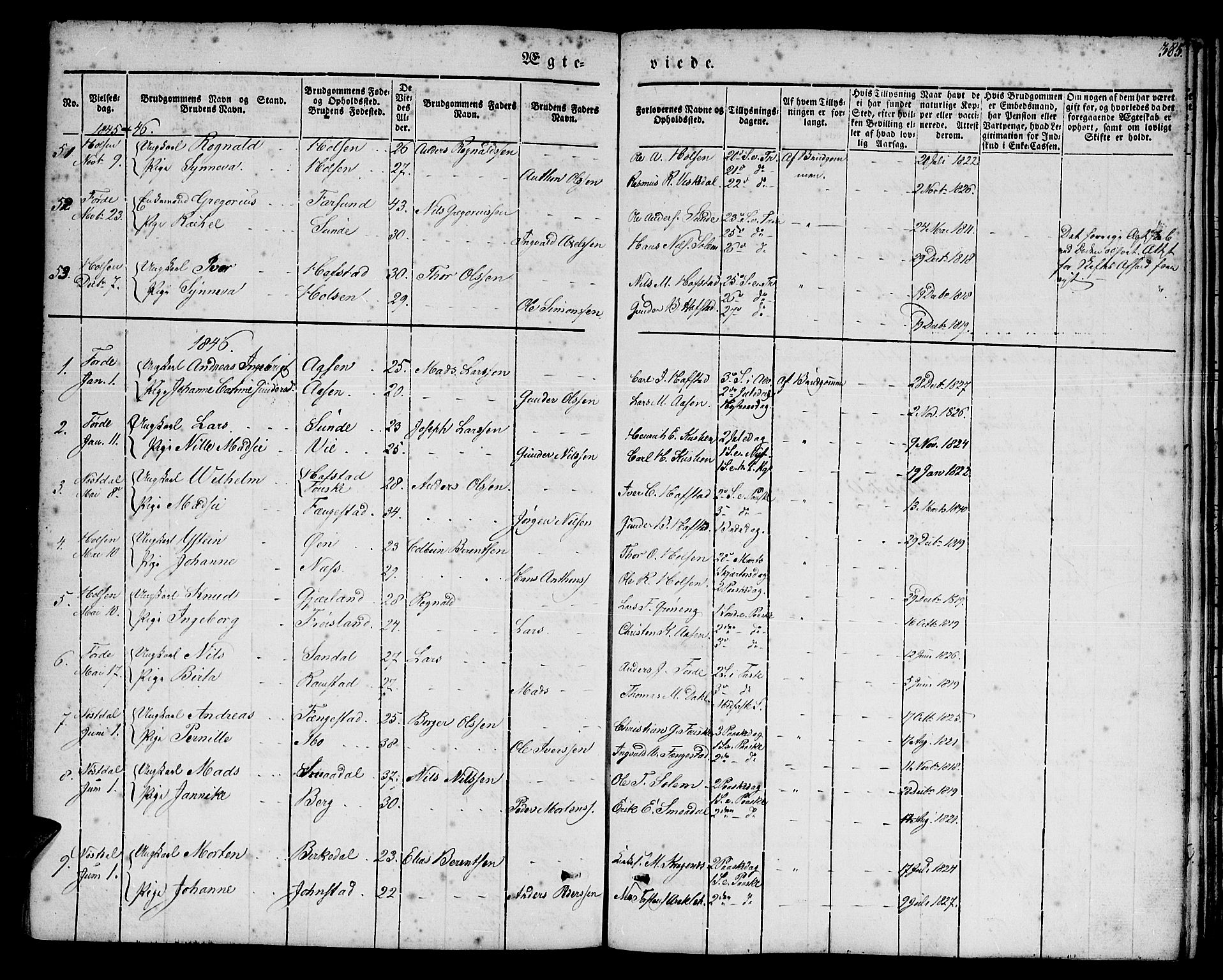 Førde sokneprestembete, SAB/A-79901/H/Haa/Haaa/L0007: Parish register (official) no. A 7, 1843-1860, p. 385