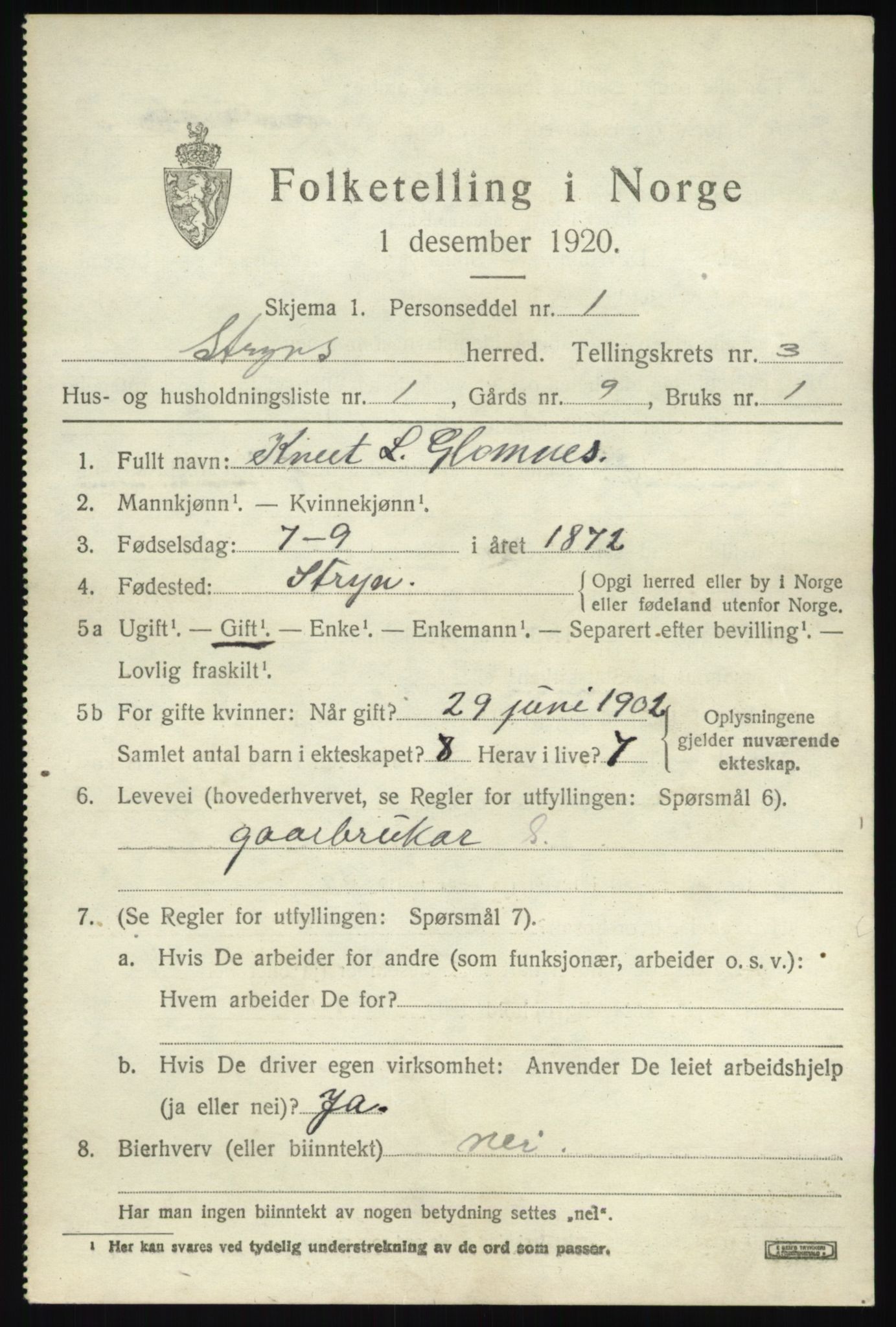 SAB, 1920 census for Stryn, 1920, p. 1298