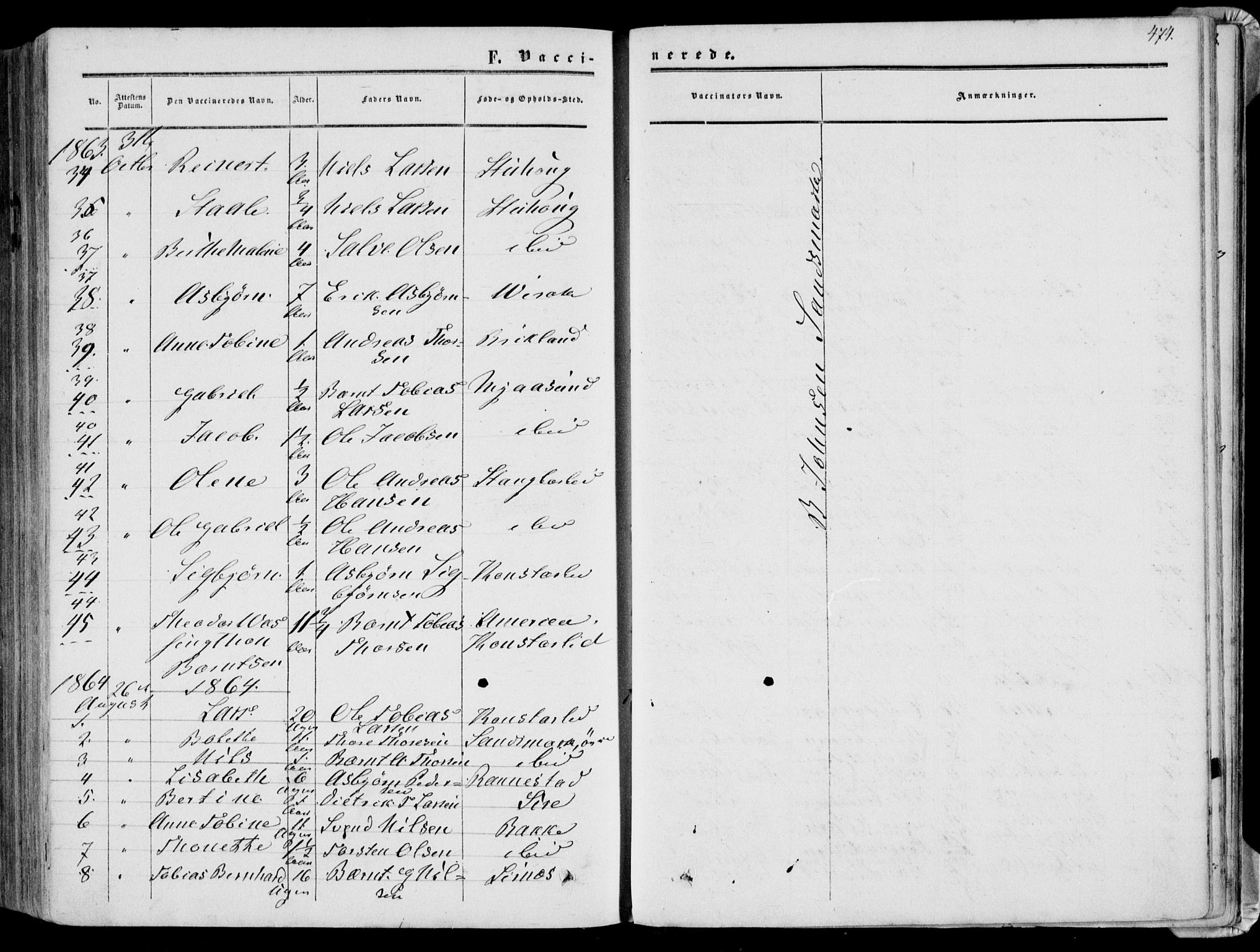 Bakke sokneprestkontor, SAK/1111-0002/F/Fa/Faa/L0006: Parish register (official) no. A 6, 1855-1877, p. 474