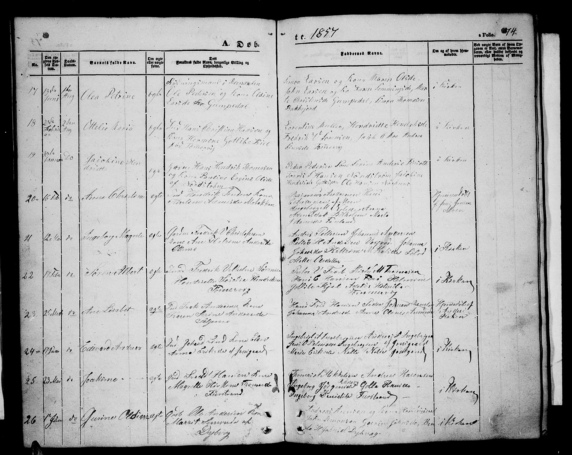 Tranøy sokneprestkontor, AV/SATØ-S-1313/I/Ia/Iab/L0002klokker: Parish register (copy) no. 2, 1847-1860, p. 74