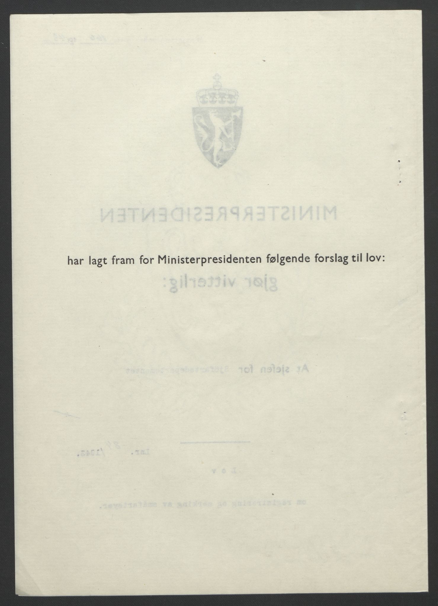 NS-administrasjonen 1940-1945 (Statsrådsekretariatet, de kommisariske statsråder mm), AV/RA-S-4279/D/Db/L0099: Lover, 1943, p. 384