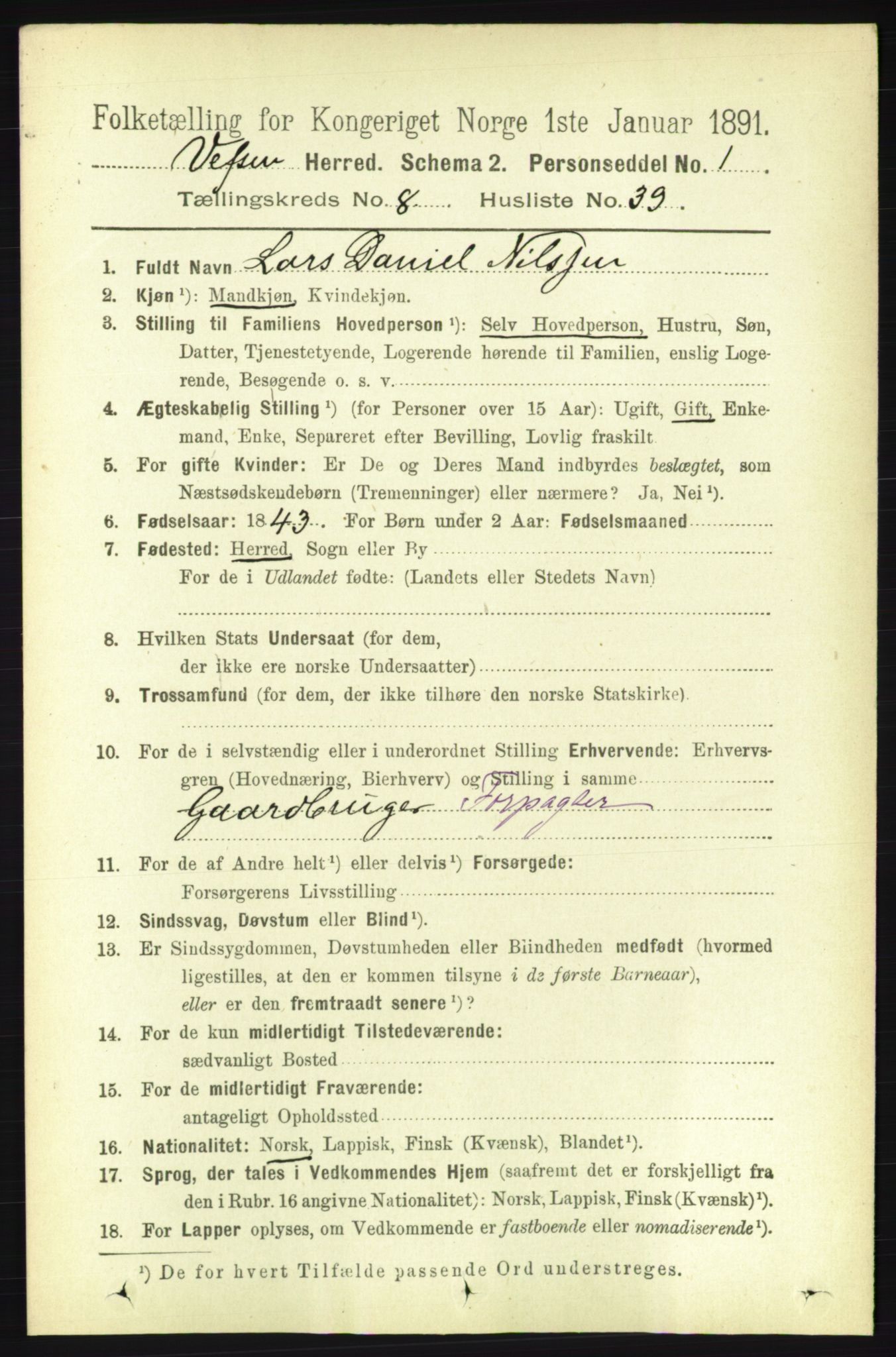 RA, 1891 census for 1824 Vefsn, 1891, p. 4525
