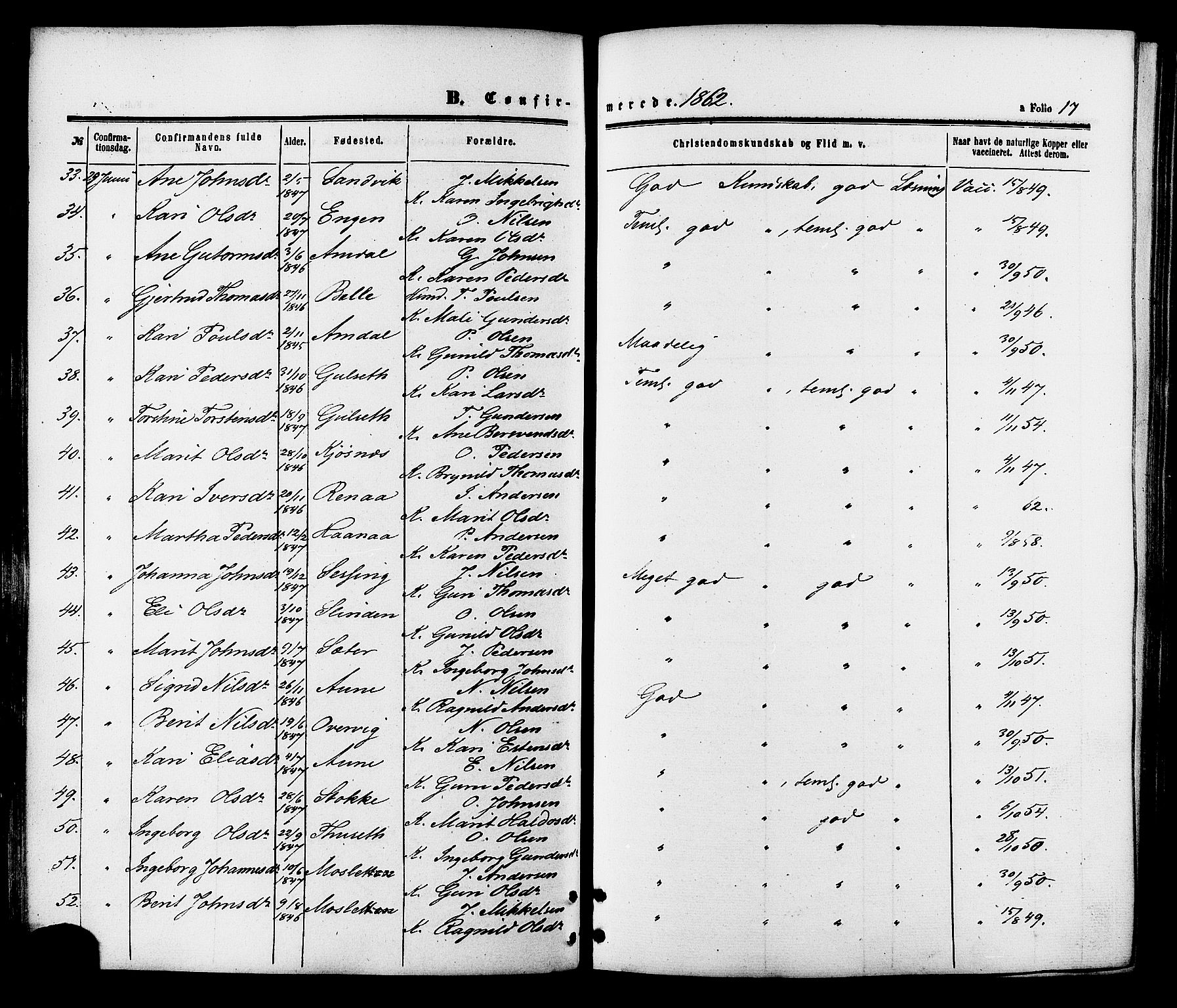 Ministerialprotokoller, klokkerbøker og fødselsregistre - Sør-Trøndelag, AV/SAT-A-1456/695/L1147: Parish register (official) no. 695A07, 1860-1877, p. 17