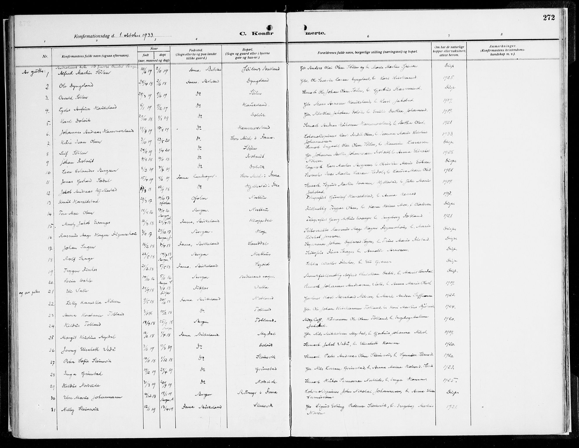 Fana Sokneprestembete, AV/SAB-A-75101/H/Haa/Haaj/L0001: Parish register (official) no. J 1, 1921-1935, p. 272