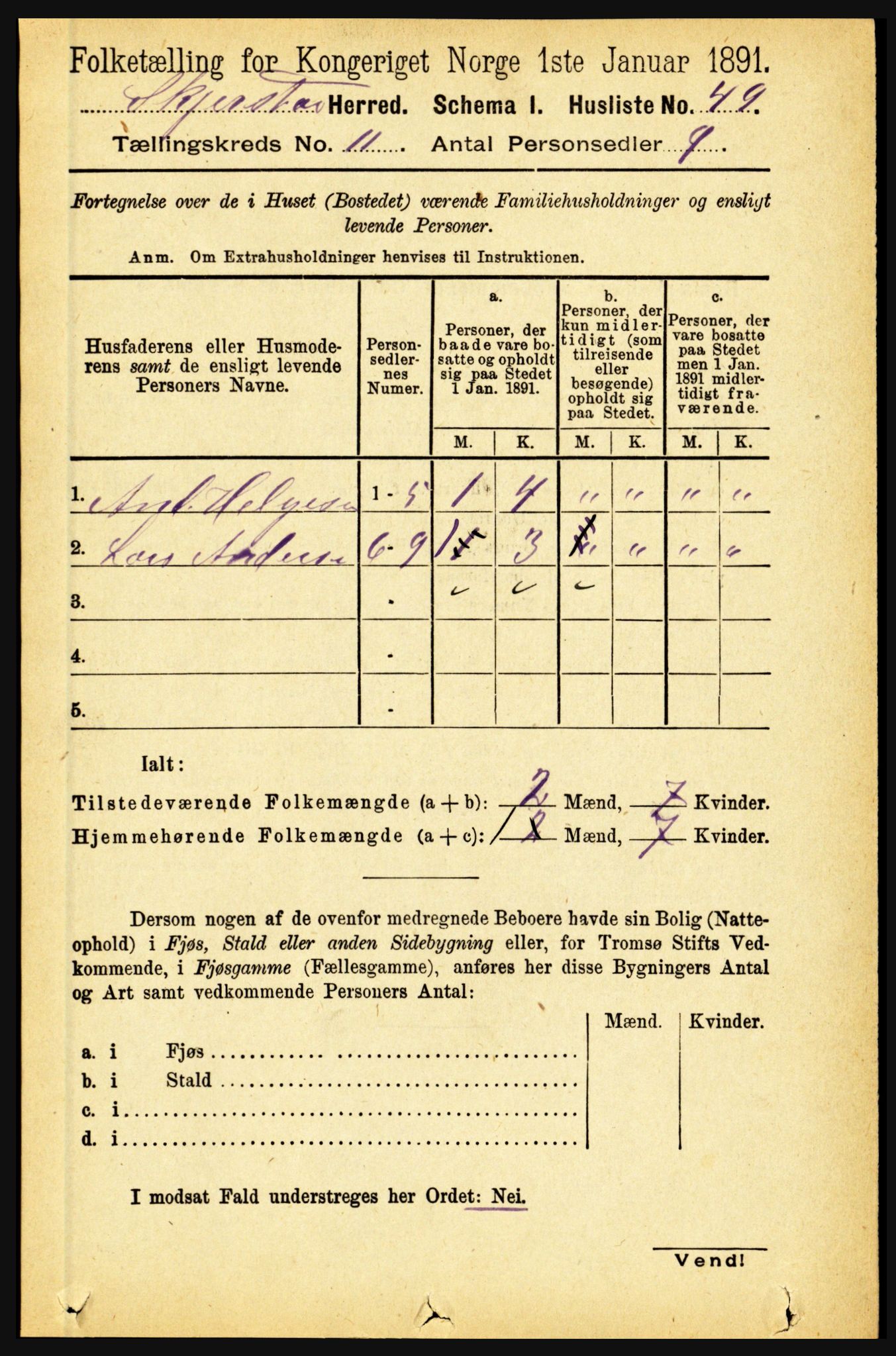 RA, 1891 census for 1842 Skjerstad, 1891, p. 3582