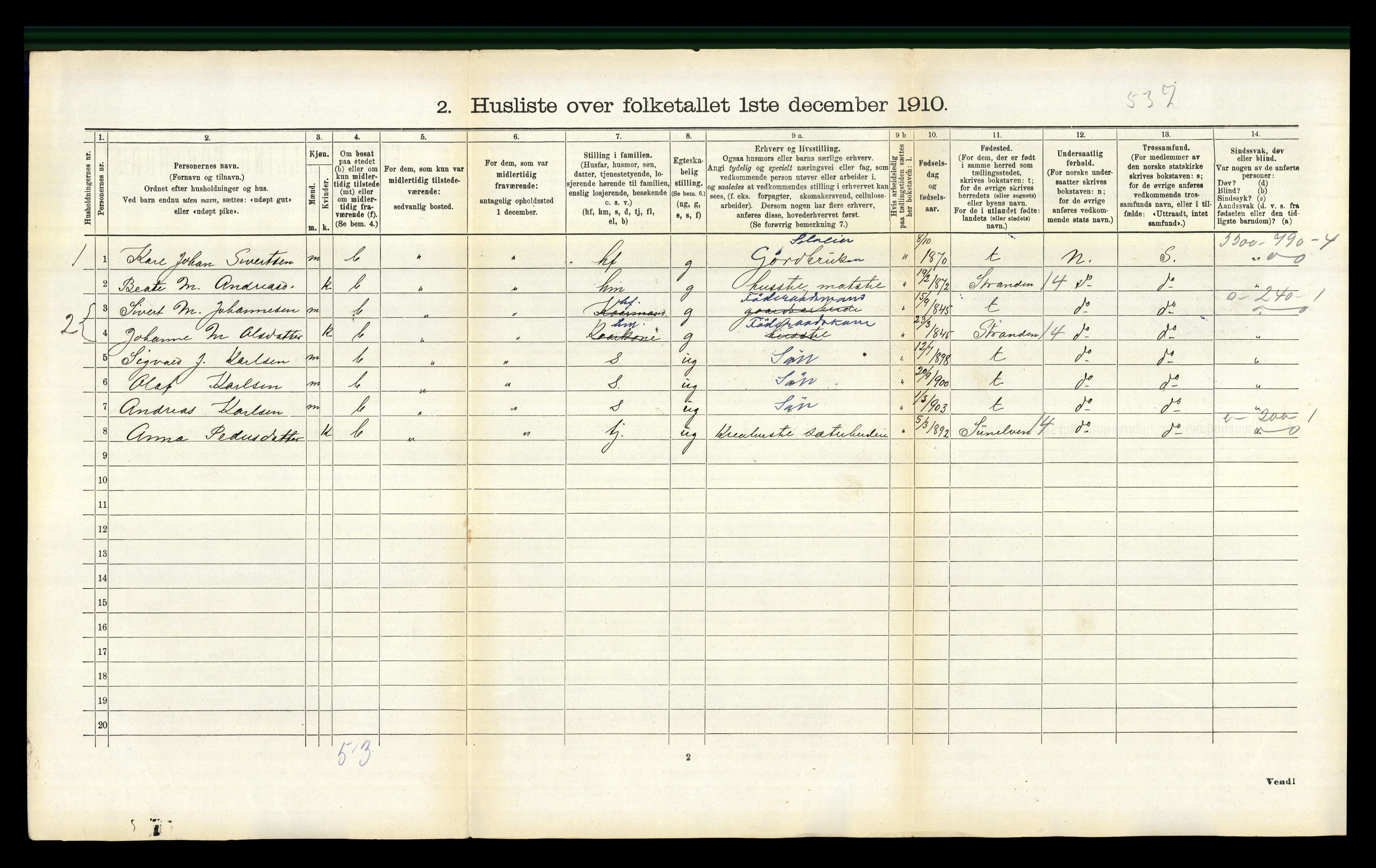 RA, 1910 census for Stordal, 1910, p. 223