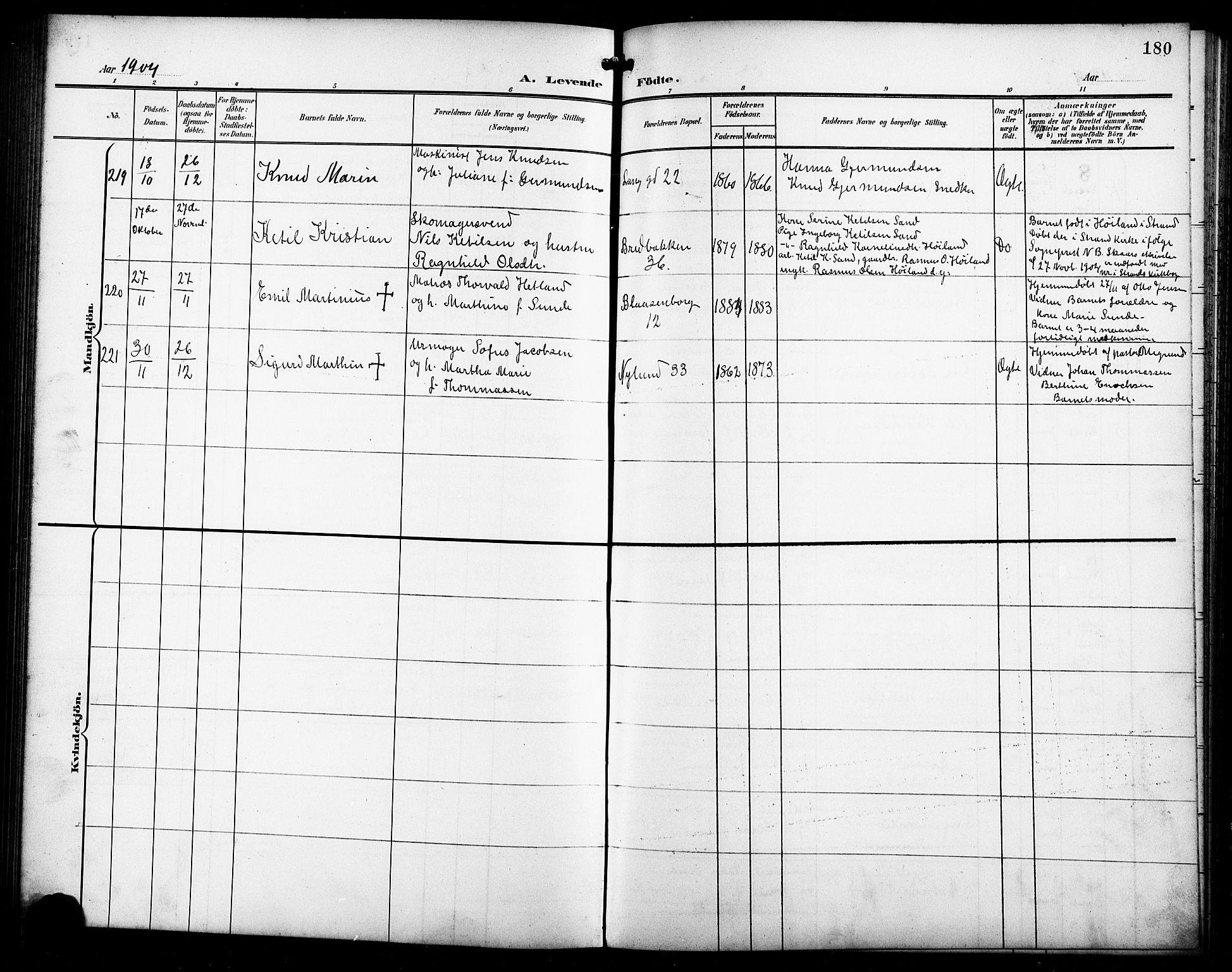 St. Johannes sokneprestkontor, AV/SAST-A-101814/001/30/30BB/L0004: Parish register (copy) no. B 4, 1900-1907, p. 180