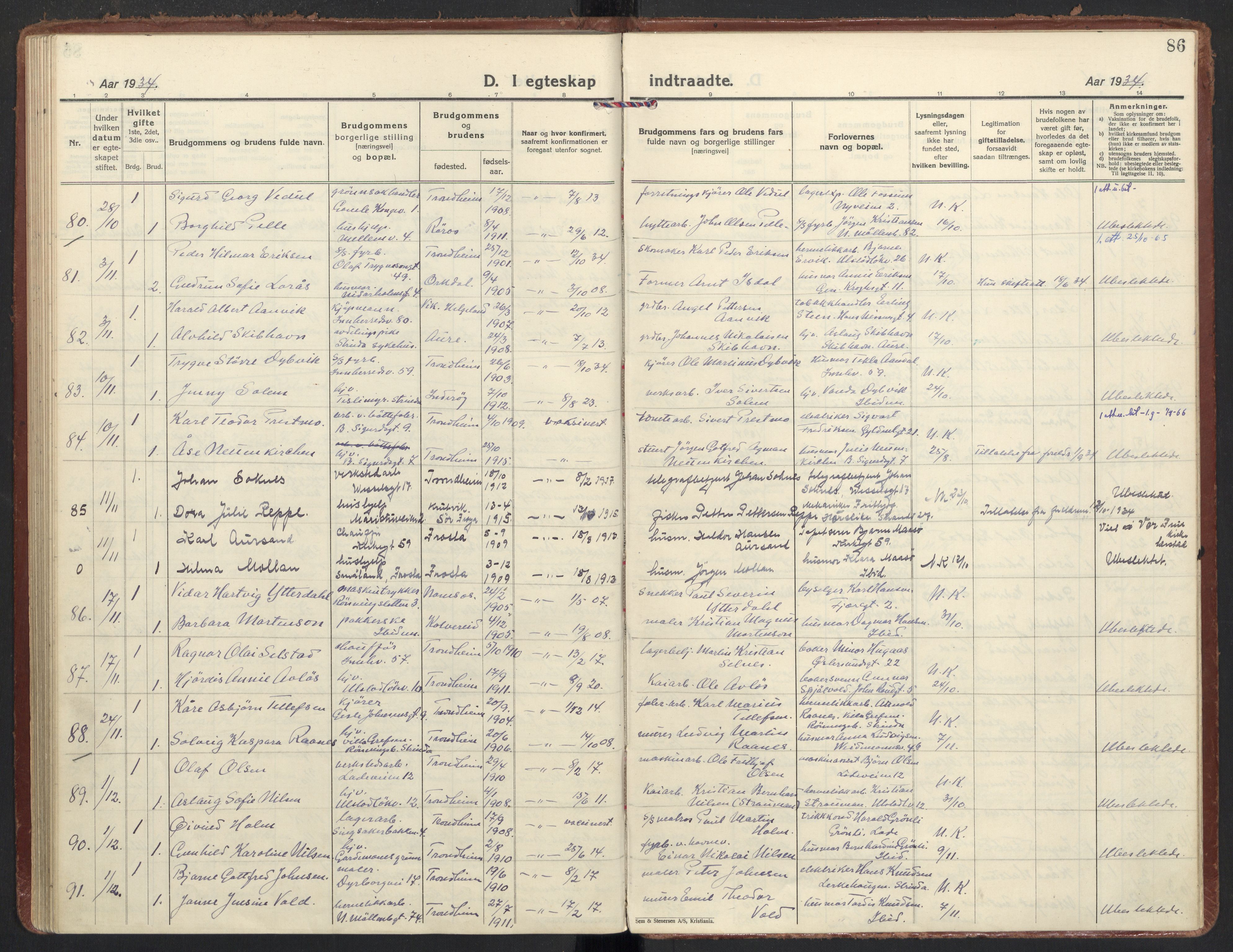 Ministerialprotokoller, klokkerbøker og fødselsregistre - Sør-Trøndelag, AV/SAT-A-1456/605/L0249: Parish register (official) no. 605A11, 1925-1936, p. 86