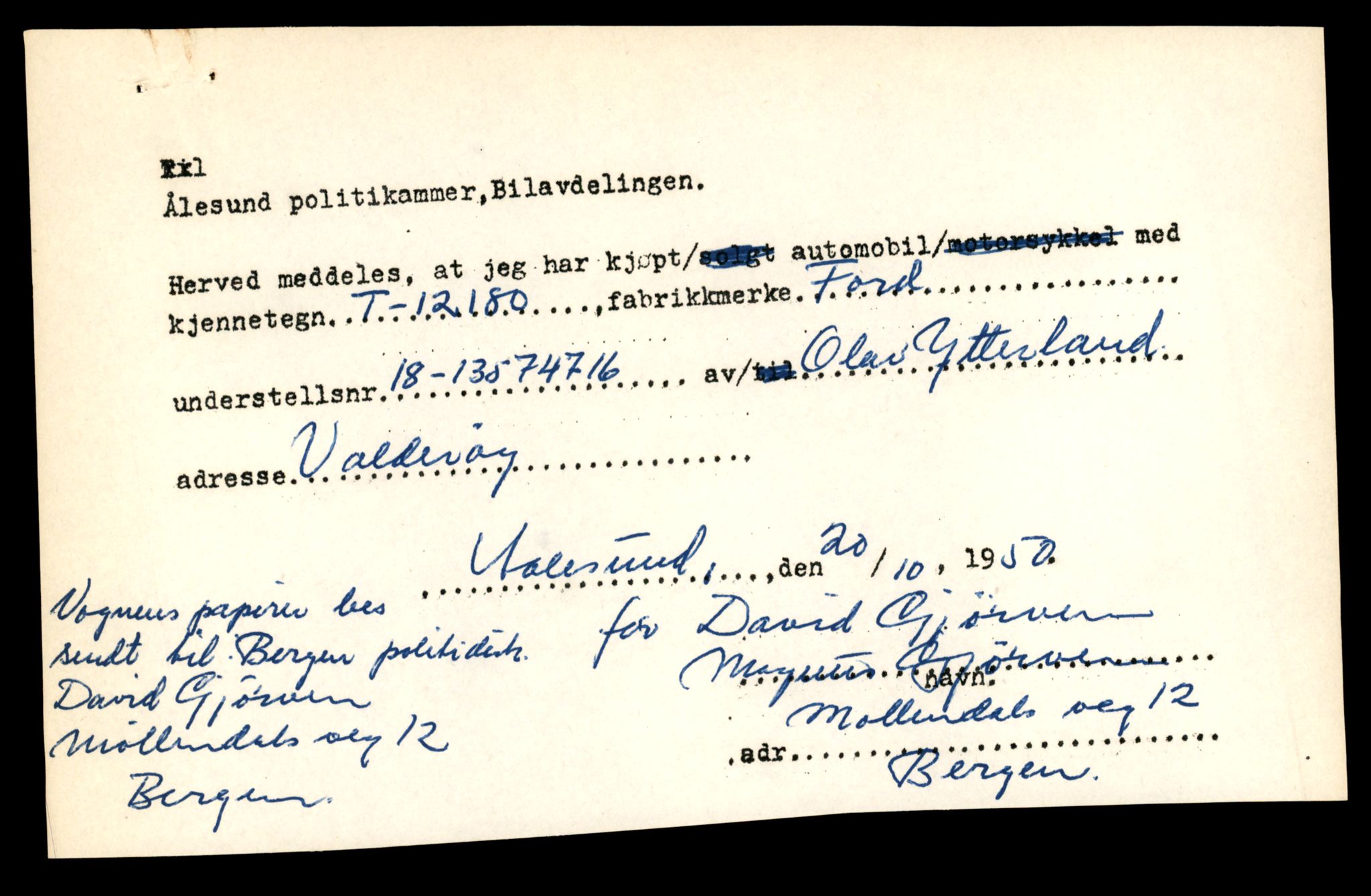 Møre og Romsdal vegkontor - Ålesund trafikkstasjon, AV/SAT-A-4099/F/Fe/L0033: Registreringskort for kjøretøy T 12151 - T 12474, 1927-1998, p. 797