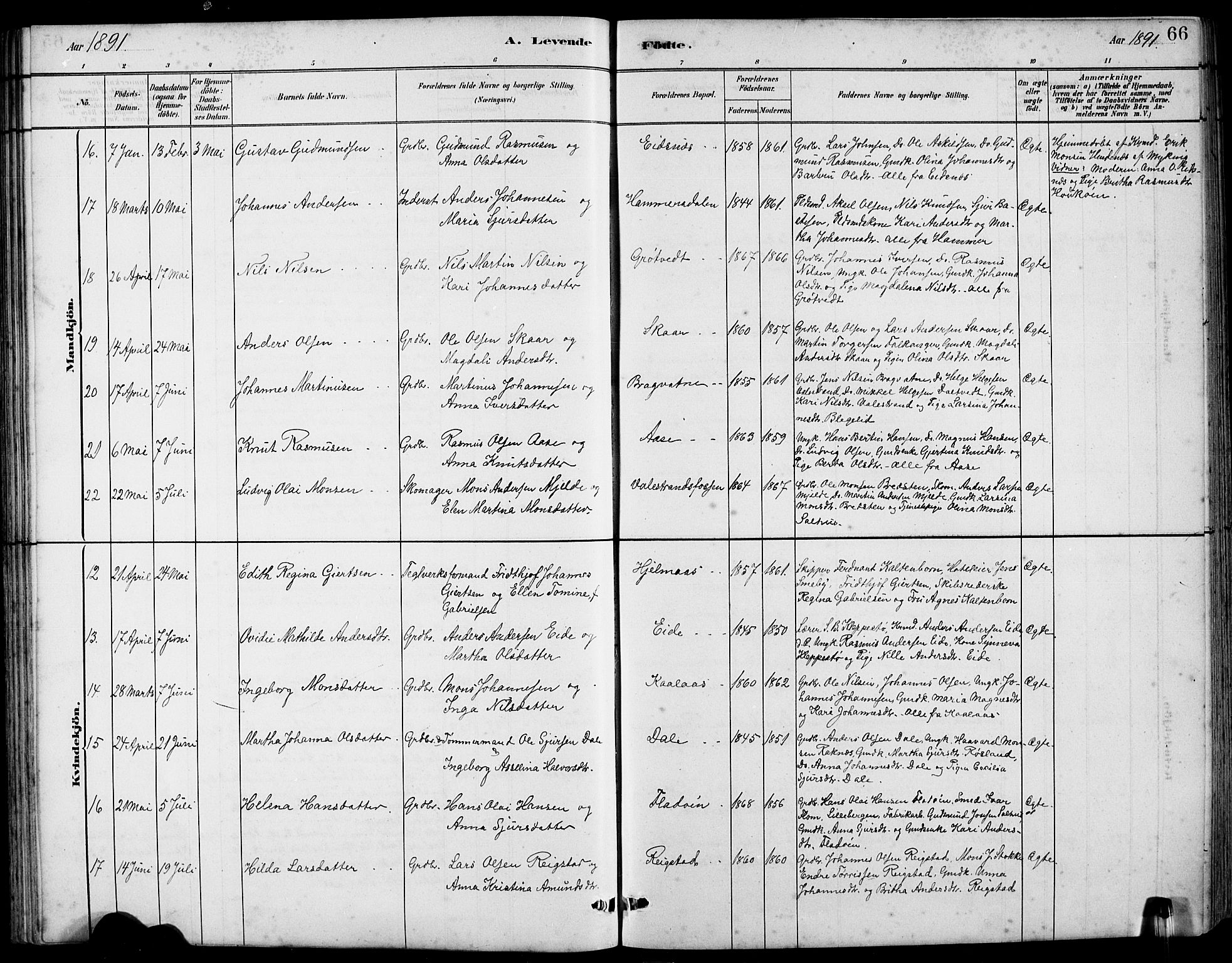 Hamre sokneprestembete, AV/SAB-A-75501/H/Ha/Hab: Parish register (copy) no. B 3, 1881-1898, p. 66